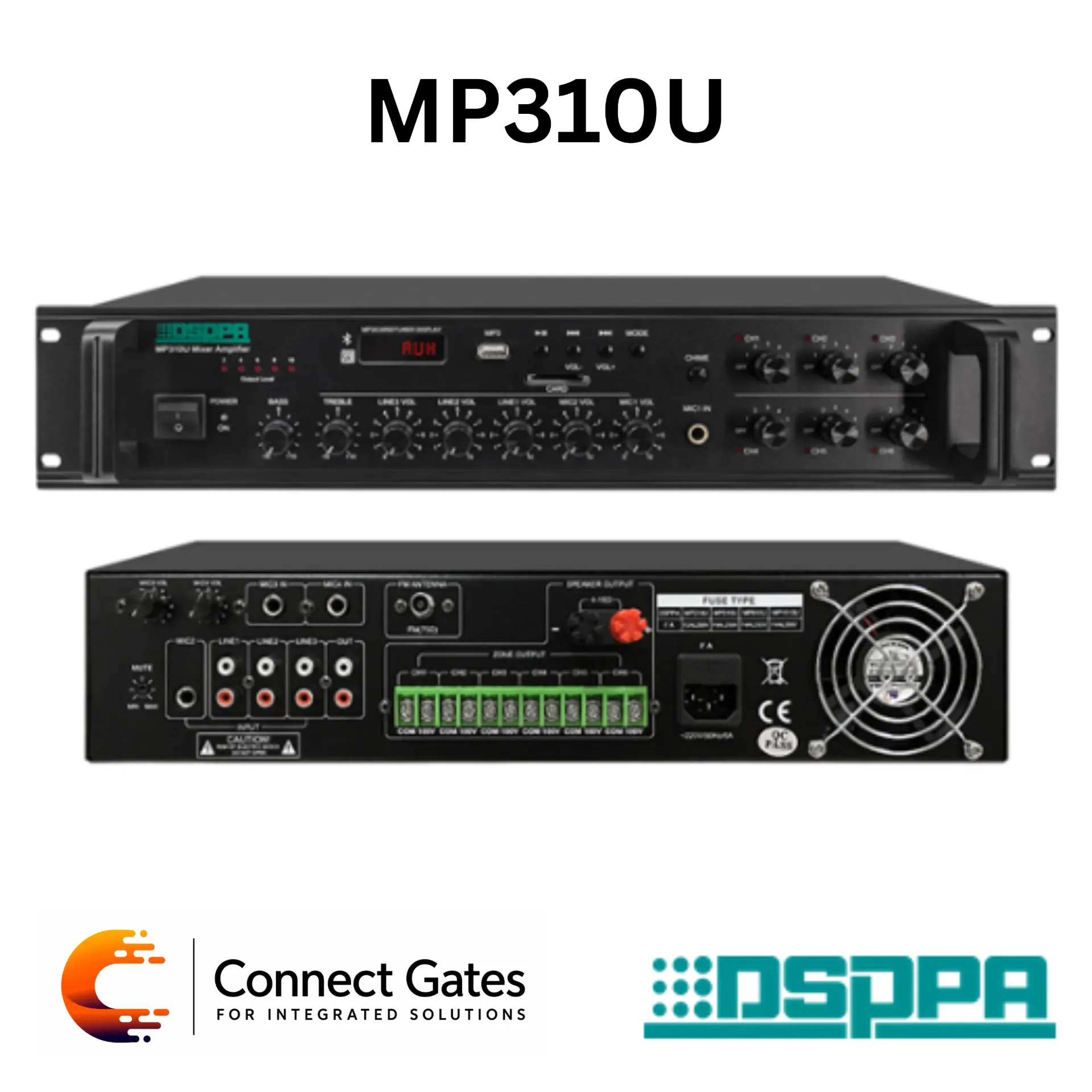 DSPPA MP210U / MP310U / MP610U / MP1010U – 6-Zone Paging & Music Mixer Amplifier with USB & Bluetooth