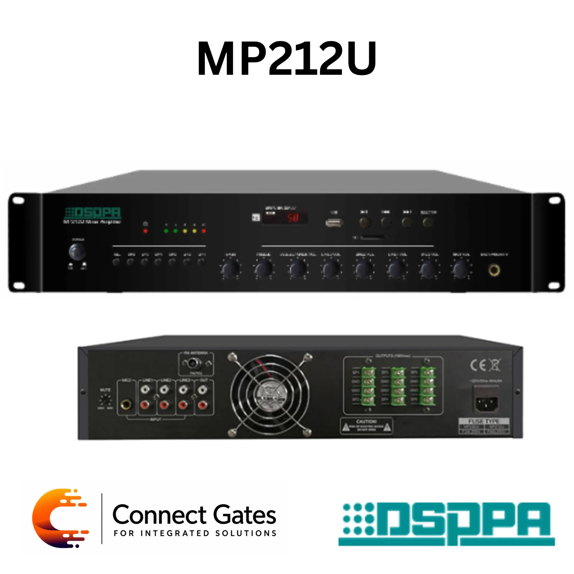 [MP212U] DSPPA MP212U – 120W 6-Zone Mixer Amplifier with USB / SD / FM, Multi-Input Commercial Public Address System