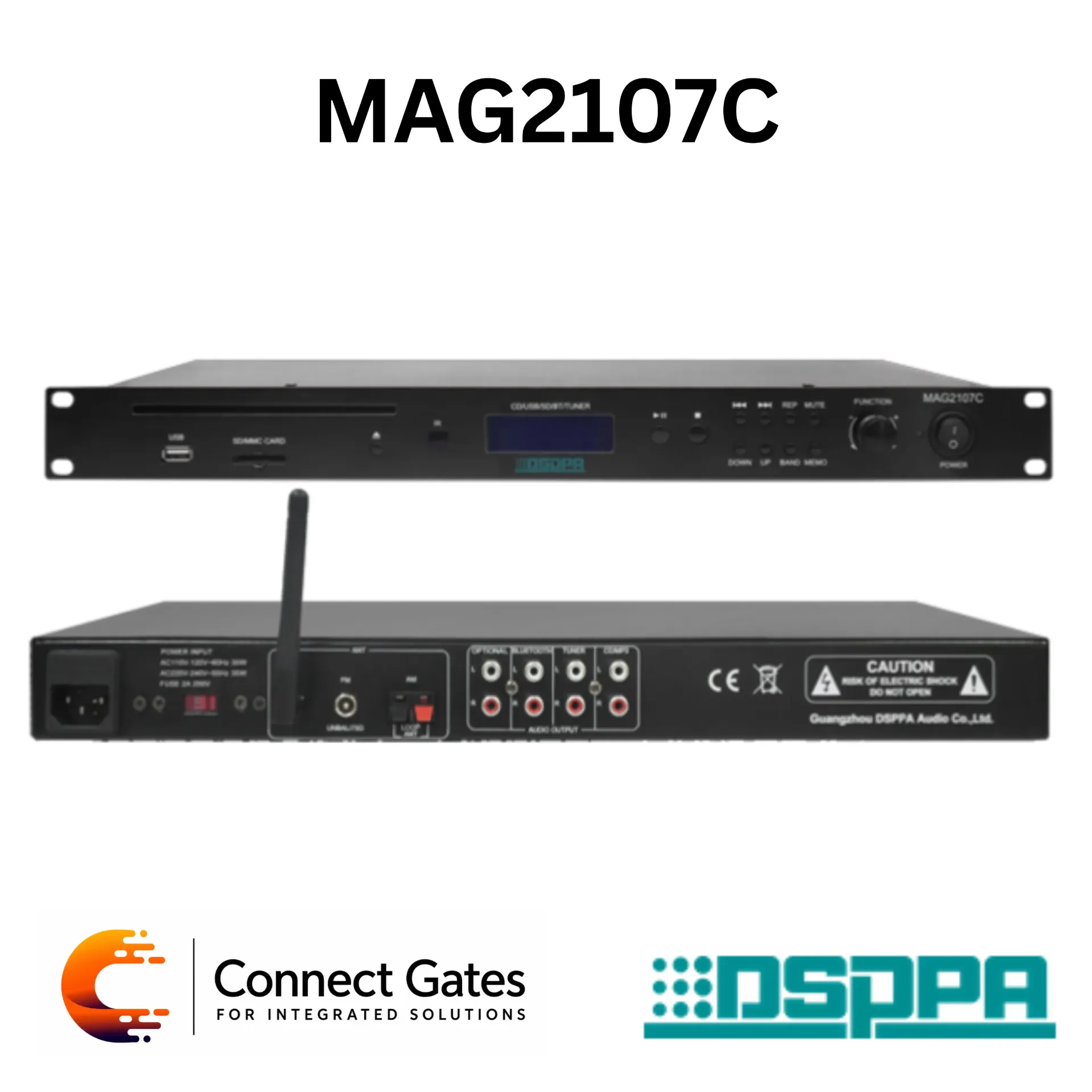 [MAG2107C] DSPPA MAG2107C – 1U Multi-Channel Media Player with CD, USB, SD, FM & Bluetooth