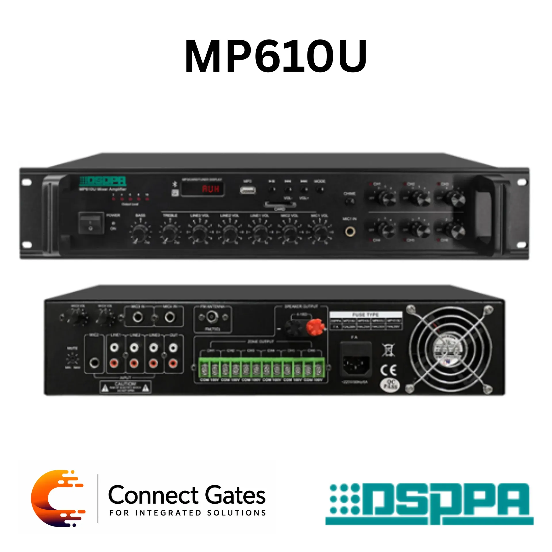 [MP610U] DSPPA MP610U – 250W 6-Zone Paging & Music Mixer Amplifier with Bluetooth, USB, FM & Multi-Zone Control