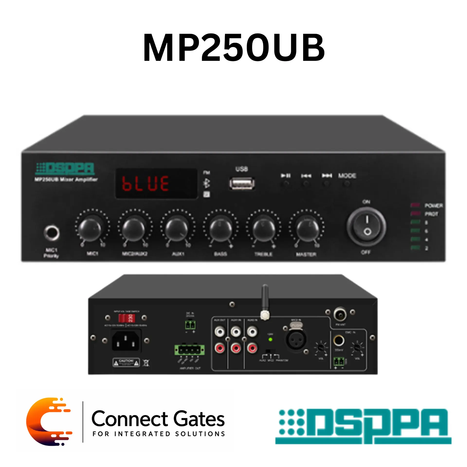 [MP250UB] DSPPA MP250UB – 250W Mini Digital Mixer Amplifier with Bluetooth, USB, FM, Dual MIC & EMC Priority System