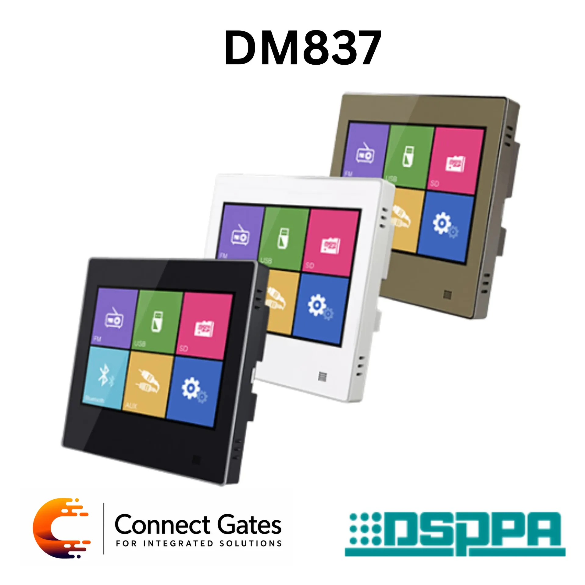 DSPPA DM837 – 2×10W High-Fidelity On-Wall Digital Player Amplifier, Bluetooth Smart Audio Controller with 3.5" Touch Screen, FM / USB / SD / AUX & RS485