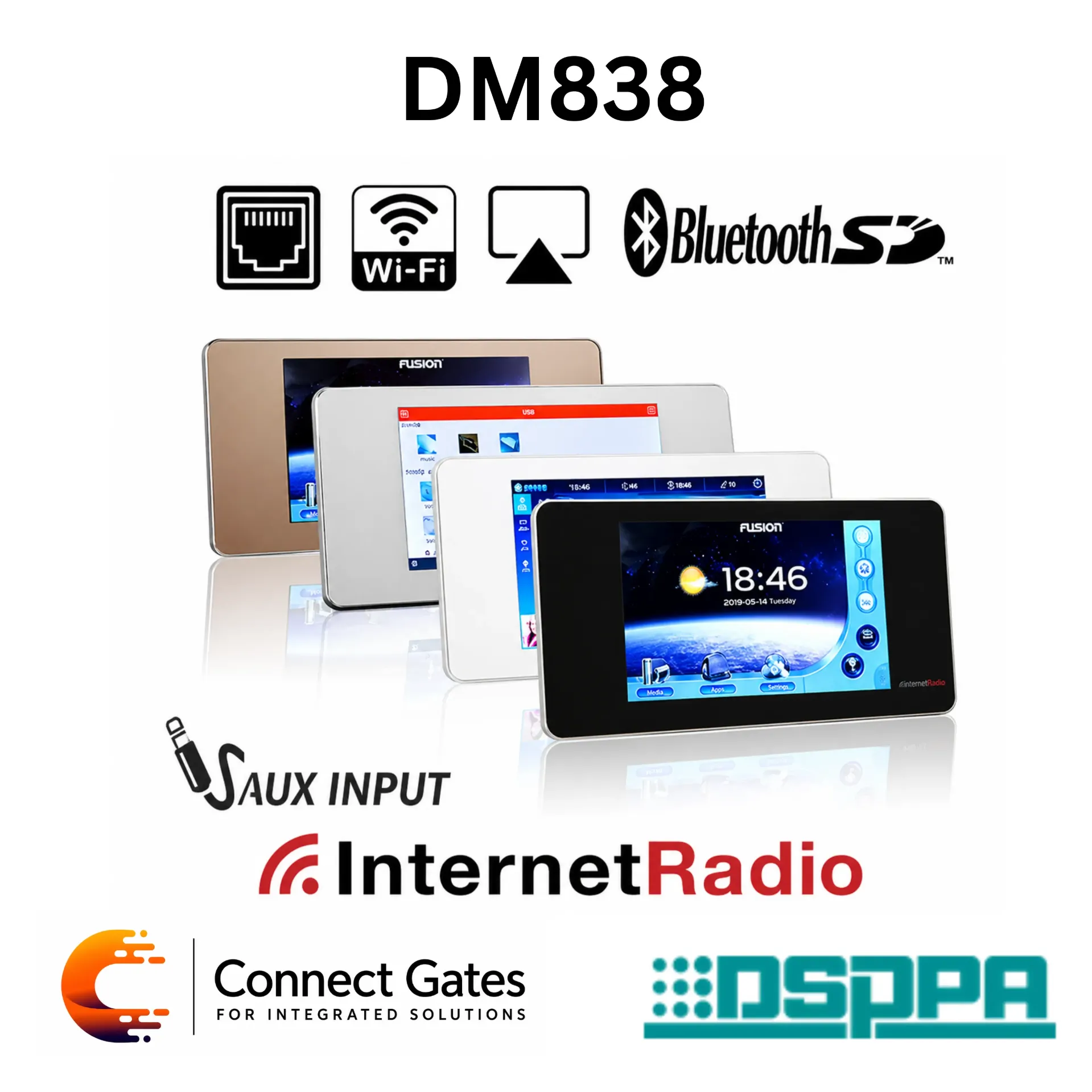 [DM838IIB] DSPPA DM838II – 2×20W Stereo Network Music Amplifier, 5.5" Touch Screen Smart Audio Controller with Streaming, Intercom & DSP Processor