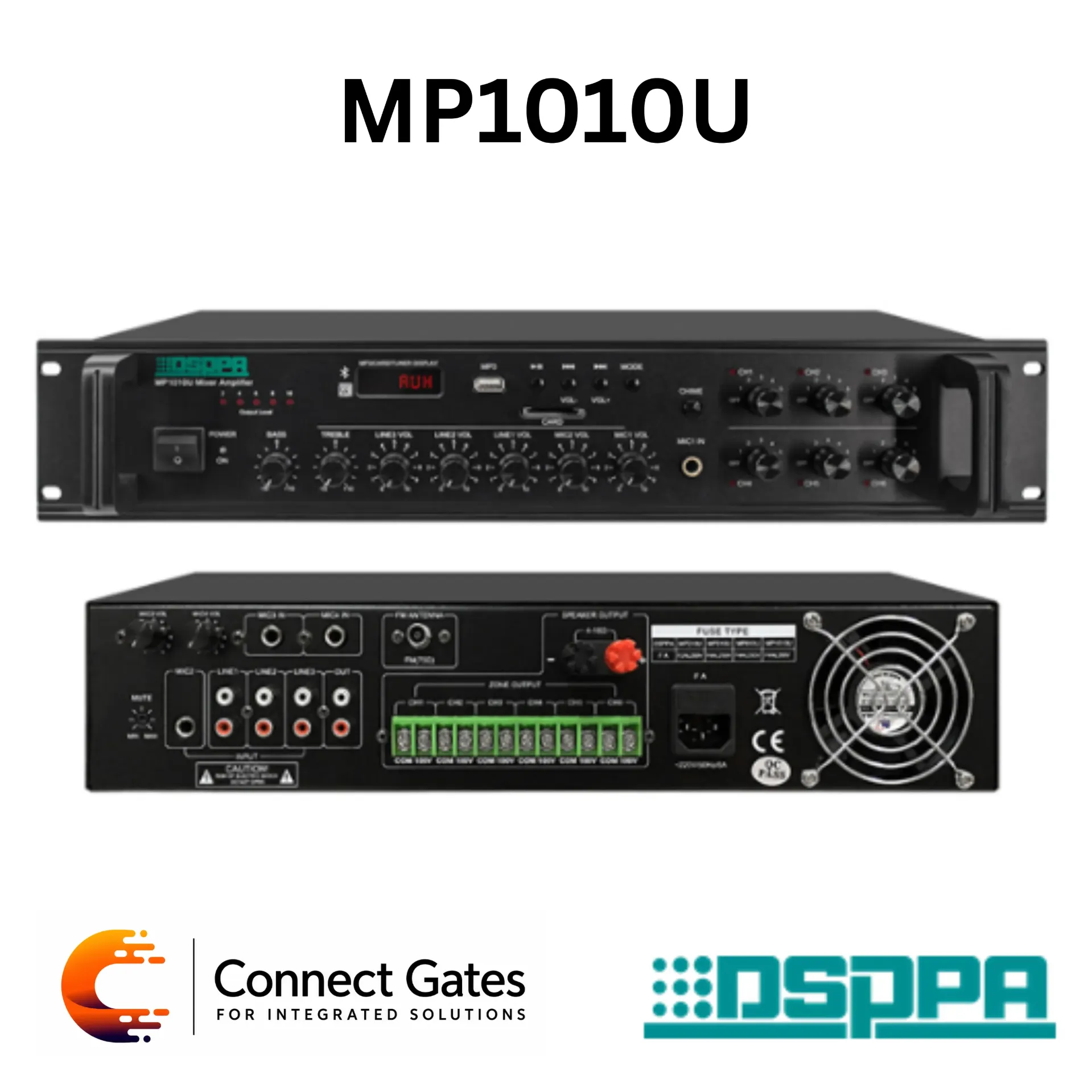 [MP1010U] DSPPA MP1010U – 350W 6-Zone Paging & Music Mixer Amplifier with Bluetooth, USB, SD & FM