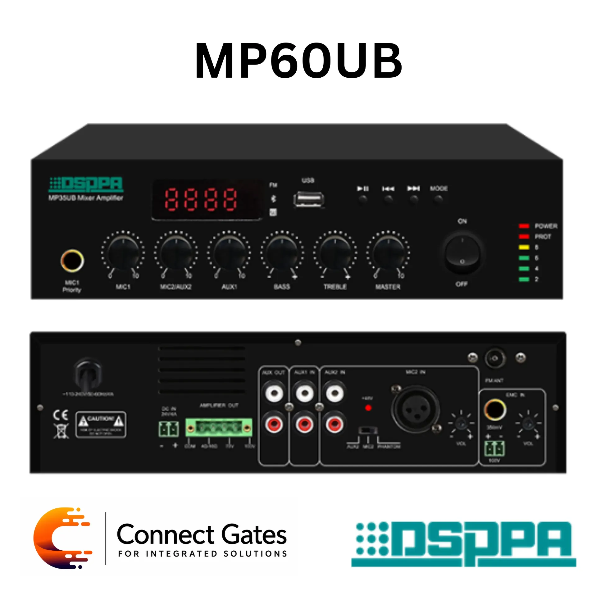 [MP60UB] DSPPA MP35UB / MP60UB / MP120UB – Mini Digital Mixer Amplifier with Bluetooth, USB, FM & Multi-Input Commercial PA System