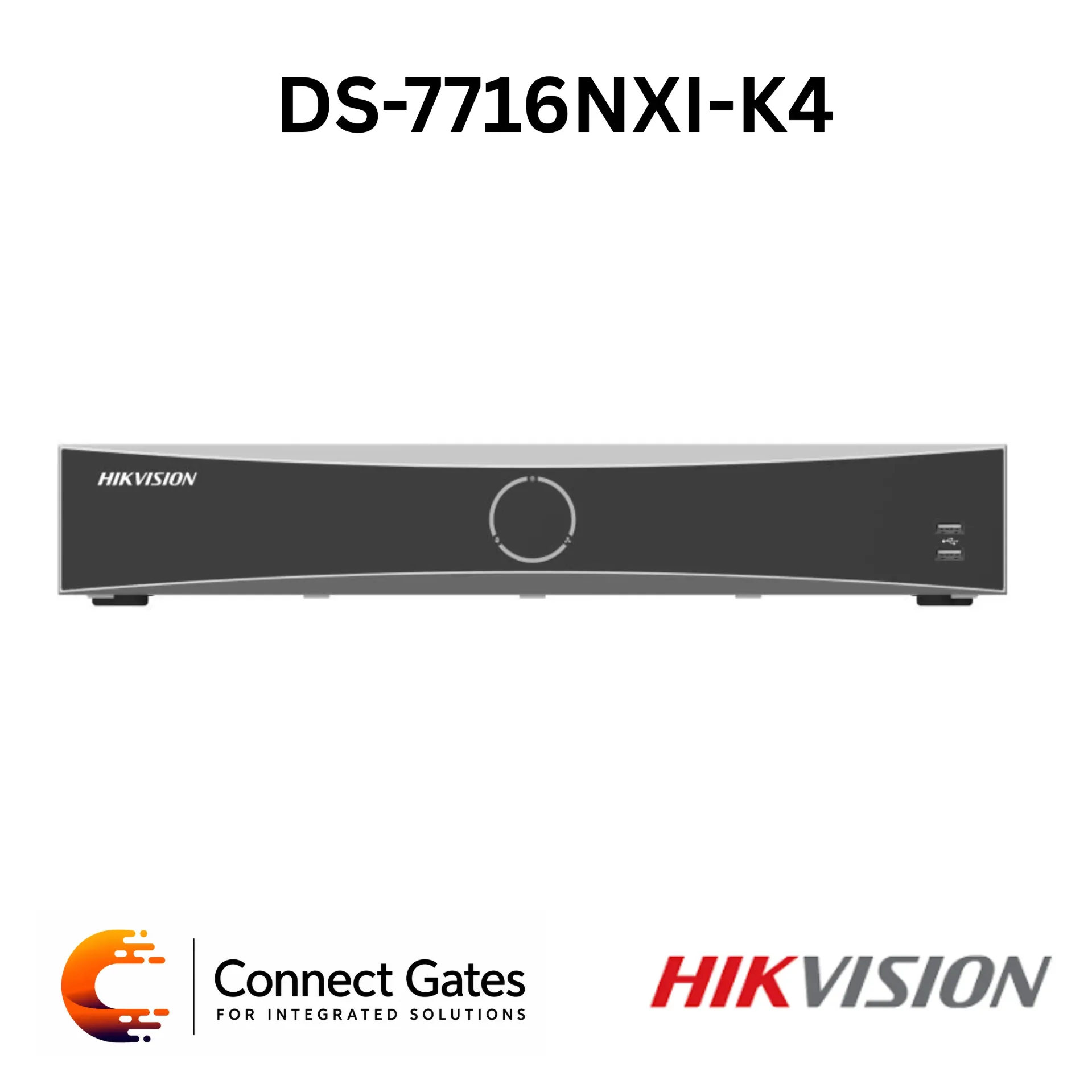 Hikvision DS-7716NXI-K4 – 16-Channel K Series AcuSense 4K NVR with AI Analytics, 4 SATA Bays, Dual LAN & H.265+