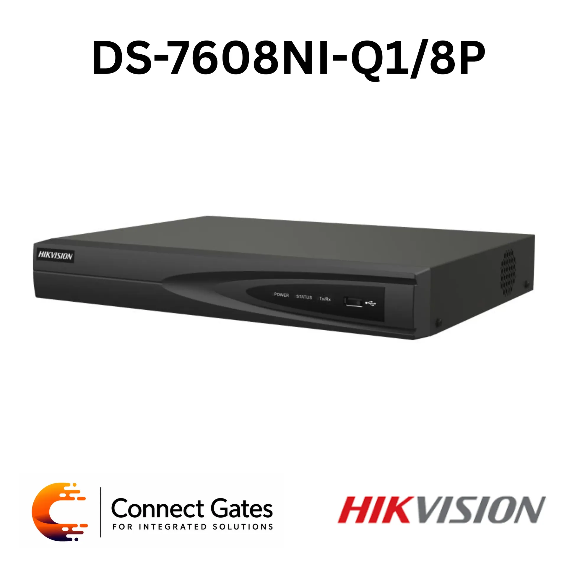 Hikvision DS-7608NI-Q1/8P – 8-Channel PoE NVR with H.265+, 4K HDMI Output, 8 PoE Ports, 80Mbps Incoming Bandwidth & 8TB HDD Support
