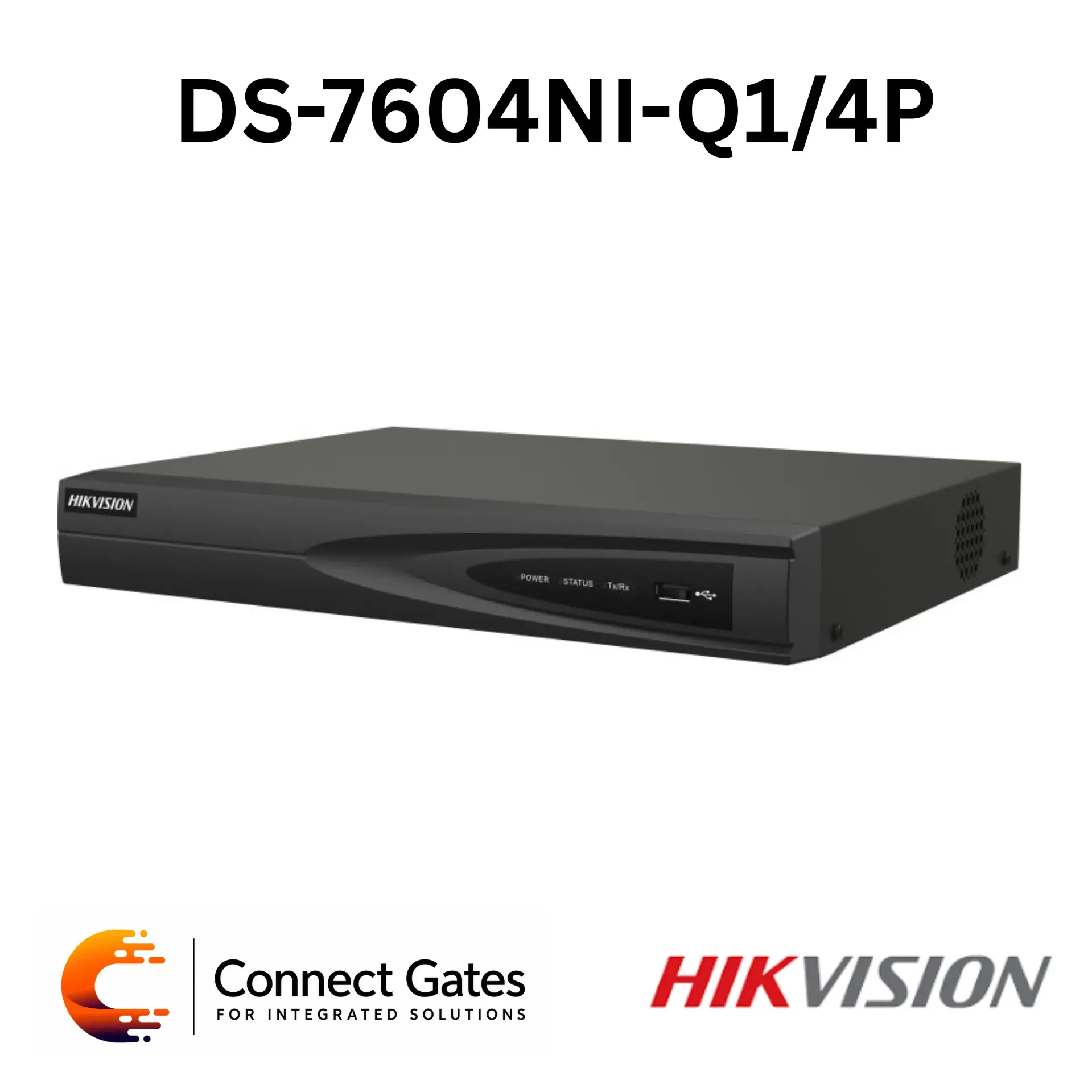 [DS-7604NI-Q1/4P] Hikvision DS-7604NI-Q1/4P – 4-Channel PoE NVR with H.265+, 4K HDMI Output, 4 PoE Ports, 40Mbps Incoming Bandwidth & 8TB HDD Support