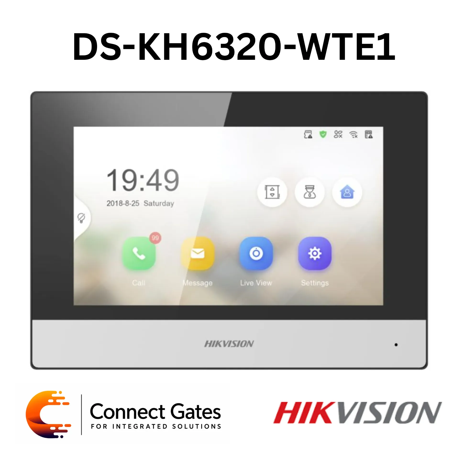[DS-KH6320-WTE1] Hikvision DS-KH6320-WTE1 – KH6 Series IP-Based Indoor Station with 7" Touch Screen, Hik-Connect Mobile Control, Wi-Fi, TF Card Support & Elevator Access Control