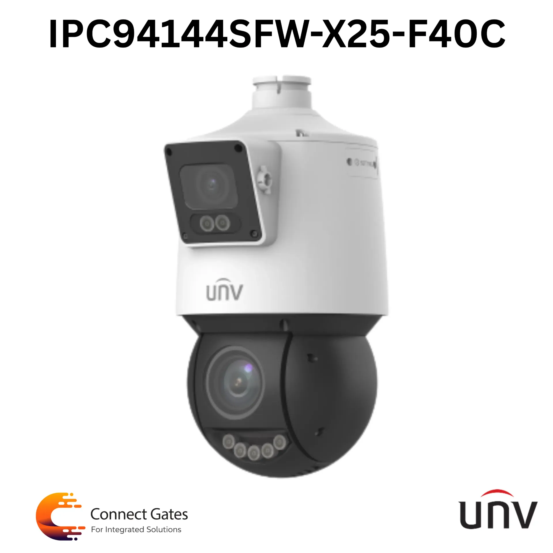 [IPC94144SFW-X25-F40C] UNV IPC94144SFW-X25-F40C – 4MP+4MP Dual-Lens IP PTZ Camera, Panorama + 25X Auto Tracking, LightHunter, Active Deterrence, Dual Light, Built-in Speaker, Audio I/O, Alarm I/O, IP66
