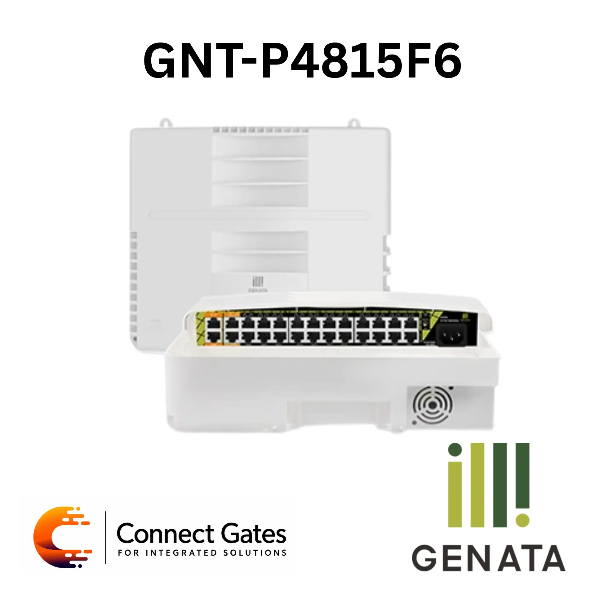 GENATA GNT-P4815F6 – Outdoor Water Resistant 24-Port AI PoE Switch with 2 Gigabit Uplink Ports, 300W PoE Budget, AI Watchdog, 60W bt PoE & 6KV Lightning Protection