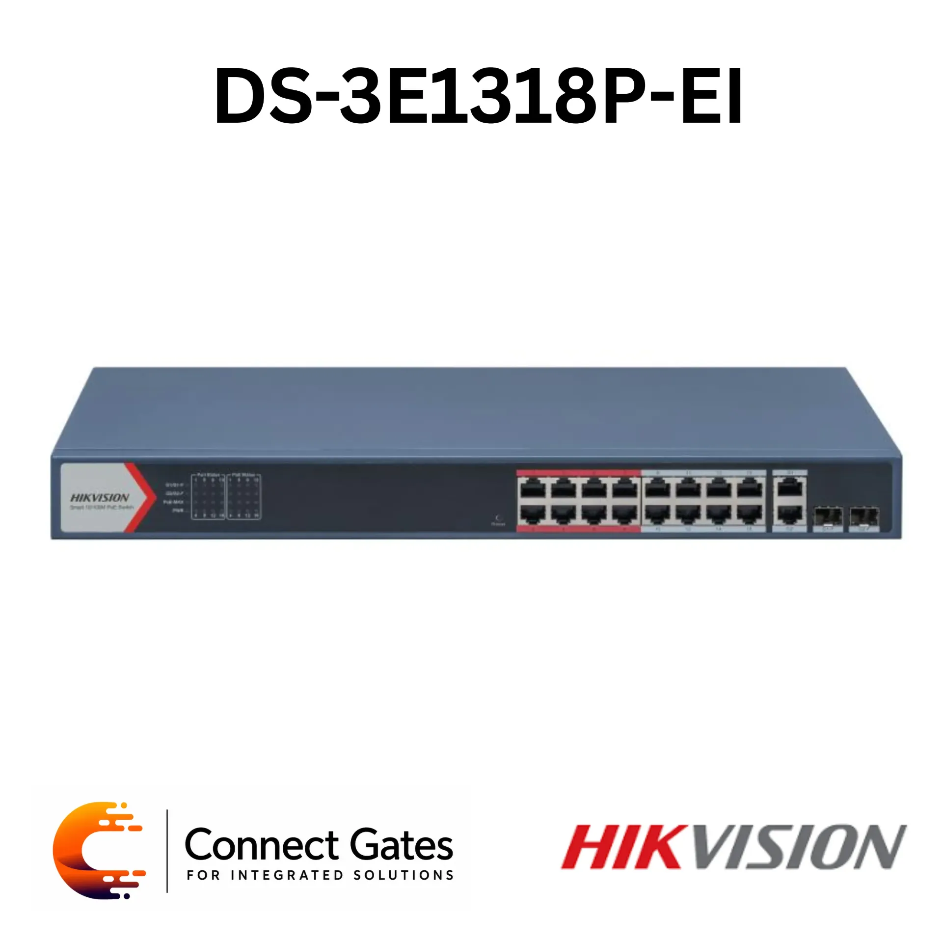 [DS-3E1318P-EI] Hikvision DS-3E1318P-EI – 16-Port Fast Ethernet Smart PoE Switch with 16 PoE Ports, 2 Gigabit Combo Ports, 230W PoE Budget, VLAN, PoE Watchdog, STP/RSTP & 300m Long Range PoE