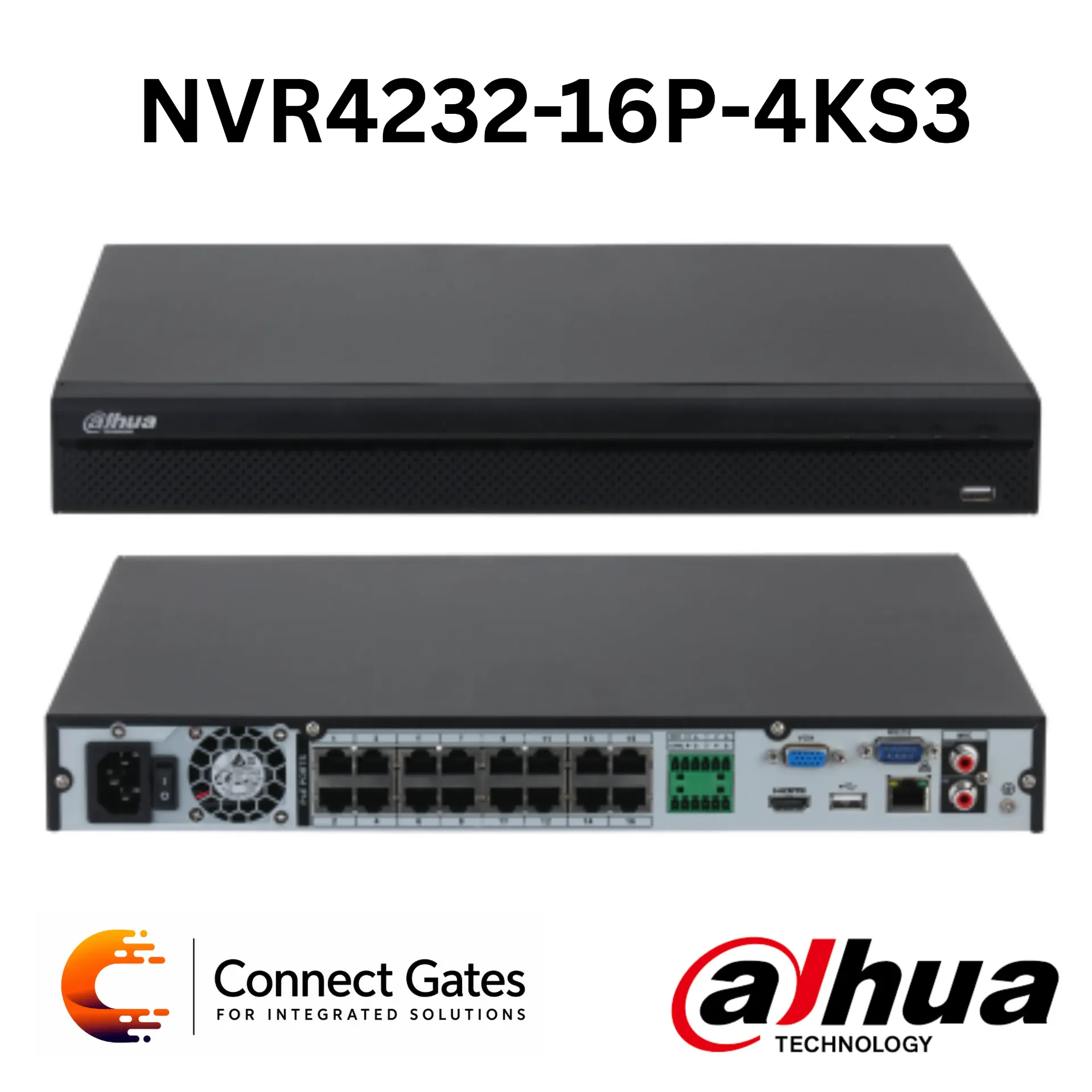 Dahua DHI-NVR4232-16P-4KS3 – 32-Channel Lite NVR with 16 PoE Ports, 2 HDD Bays, 4K HDMI Output, SMD Plus & 12MP Camera Support