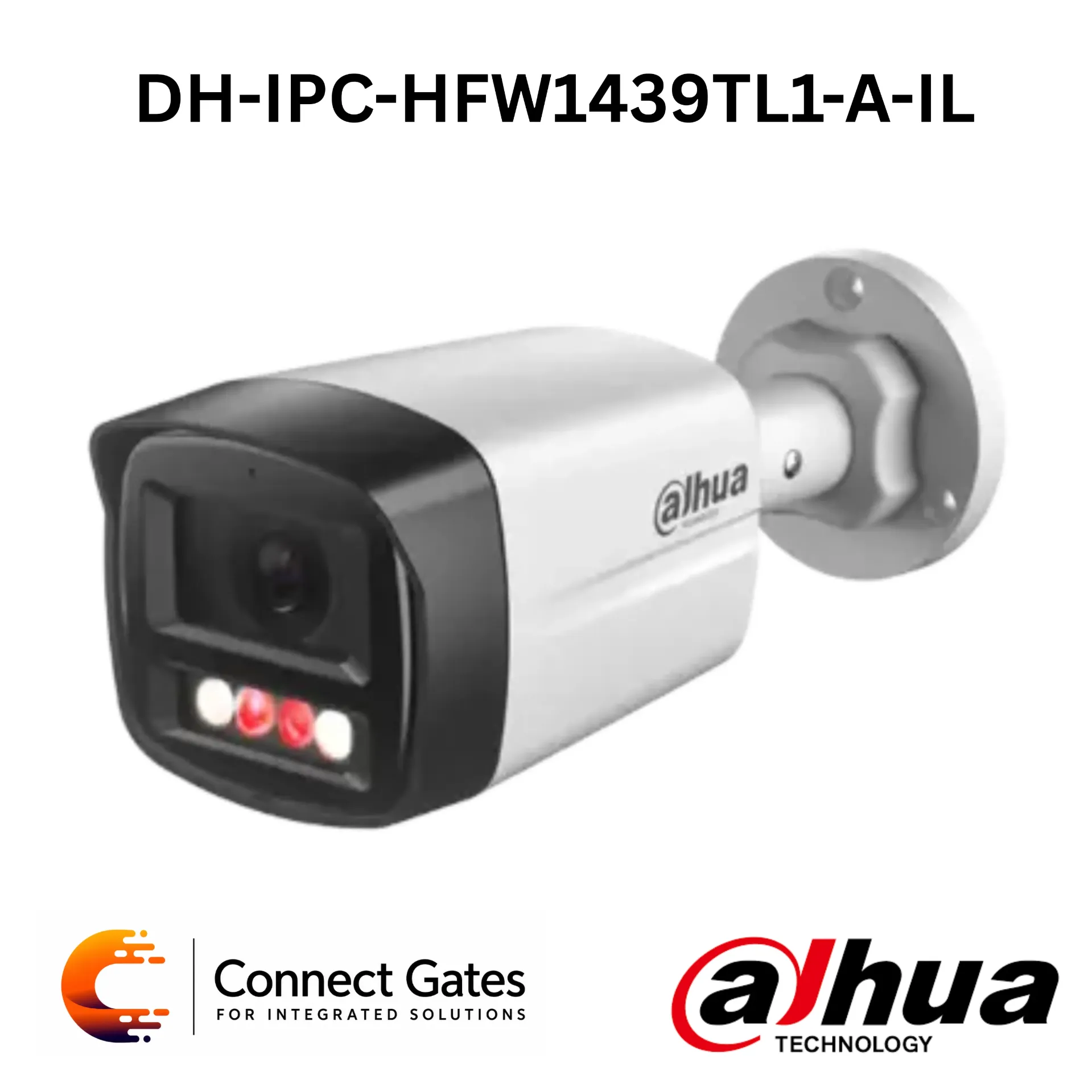 [DH-IPC-HFW1439TL1-A-IL] Dahua DH-IPC-HFW1439TL1-A-IL – 4MP Smart Dual Light Bullet IP Camera with Built-in Mic, Human & Vehicle Detection, 50m IR/Warm Light & IP67