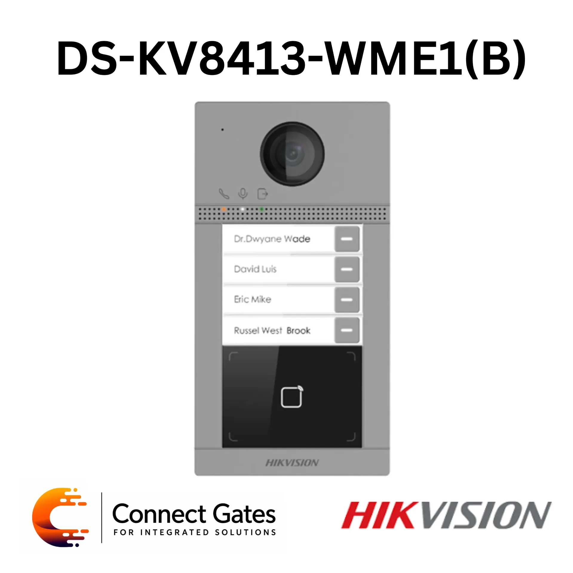 [DS-KV8413-WME1(B)] Hikvision DS-KV8413-WME1(B) – 4-Button Video Intercom Villa Door Station with 2MP HD Camera, Mifare Card Reader, 2.4GHz Wi-Fi, PoE, IP65/IK08 Protection & Web Configuration