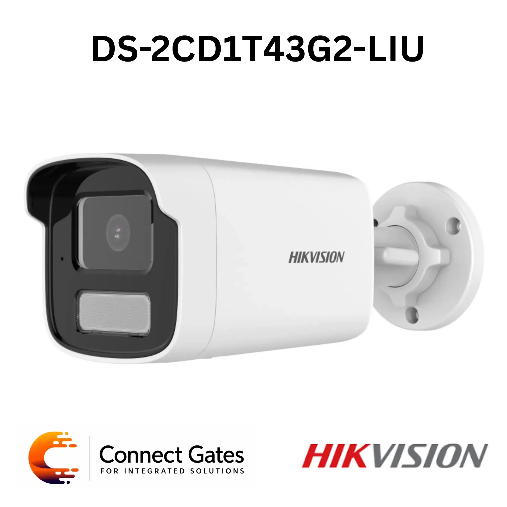 Hikvision DS-2CD1T43G2-LIU – 4MP Smart Hybrid Light Fixed Bullet Network Camera with Built-in Microphone, Human & Vehicle Detection, H.265+ & IP67