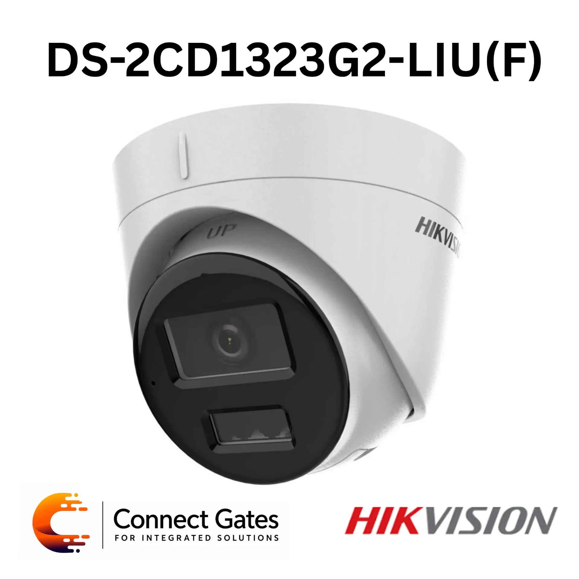 Hikvision DS-2CD1323G2-LIU – 2MP Smart Hybrid Light Fixed Turret Network Camera with Human & Vehicle Detection, Built-in Mic, 30m IR/White Light, H.265+, PoE & IP67