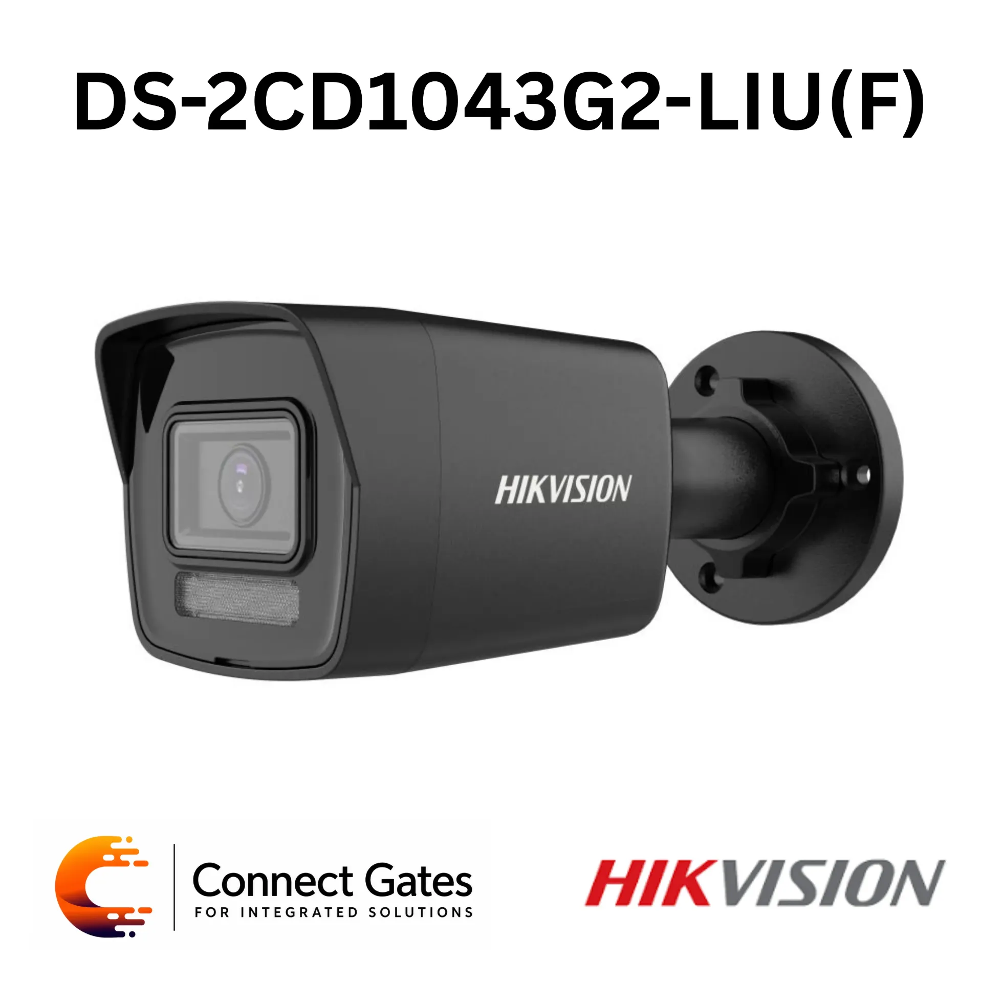 Hikvision DS-2CD1043G2-LIU – 4MP Smart Hybrid Light Fixed Bullet Network Camera with Human & Vehicle Detection, Built-in Mic, 30m IR/White Light, 120dB WDR, H.265+, PoE & IP67