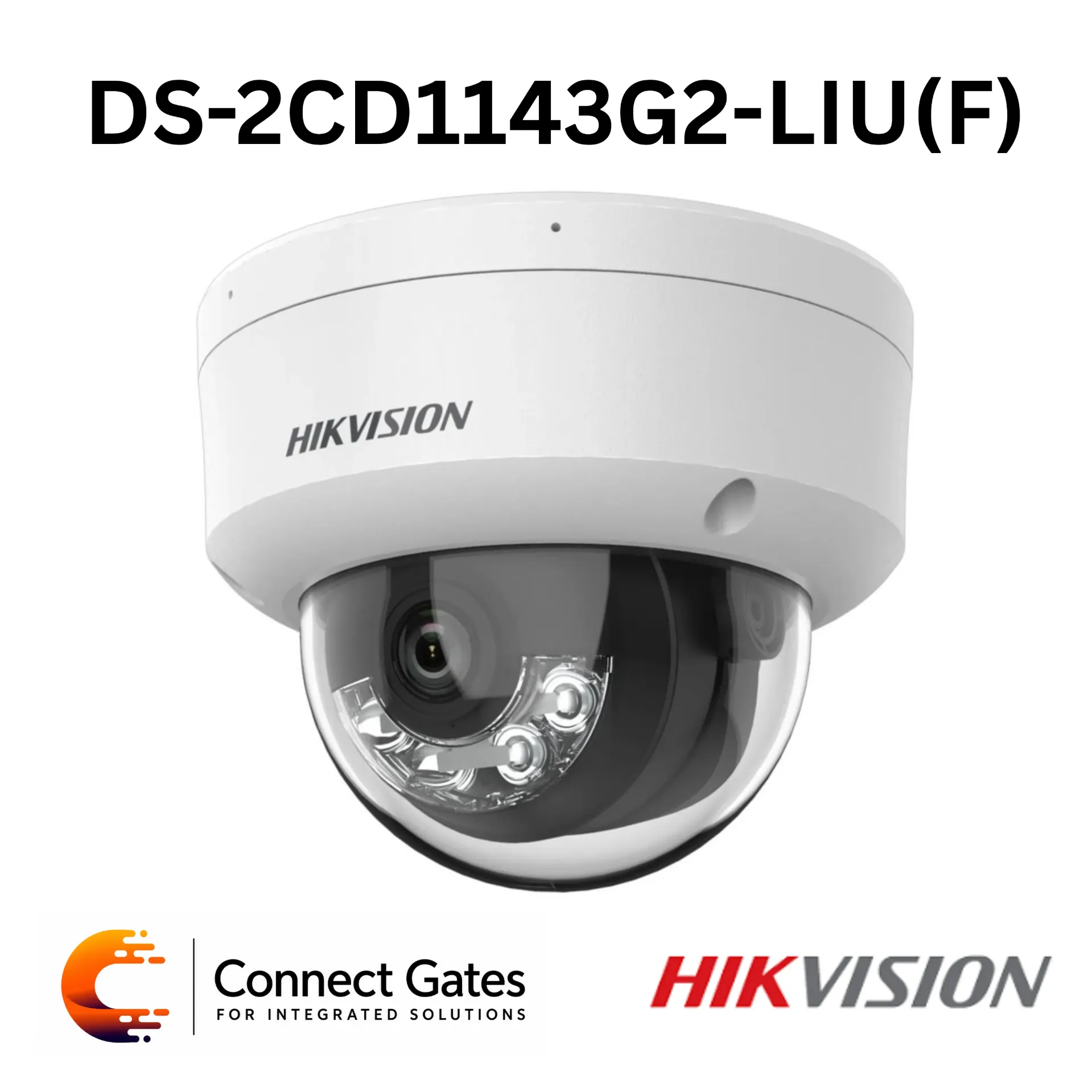 [DS-2CD1143G2-LIU] Hikvision DS-2CD1143G2-LIU – 4MP Smart Hybrid Light Fixed Dome Network Camera with Human & Vehicle Detection, Built-in Mic, 30m IR/White Light, 120dB WDR, H.265+, PoE, IP67 & IK08