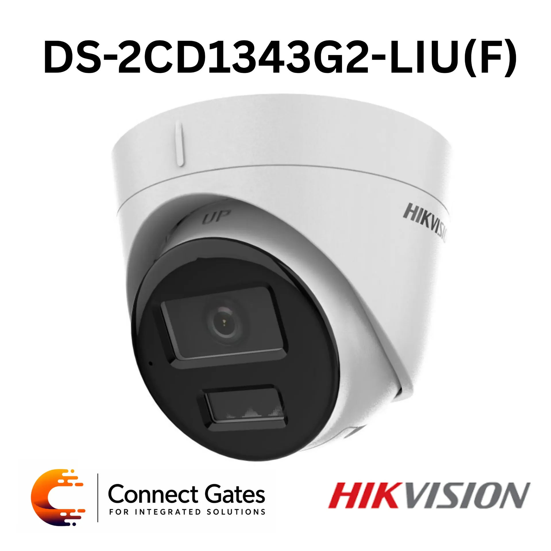 Hikvision DS-2CD1343G2-LIU – 4MP Smart Hybrid Light Fixed Turret Network Camera with Human & Vehicle Detection, Built-in Mic, 30m IR/White Light, 120dB WDR, H.265+, PoE & IP67