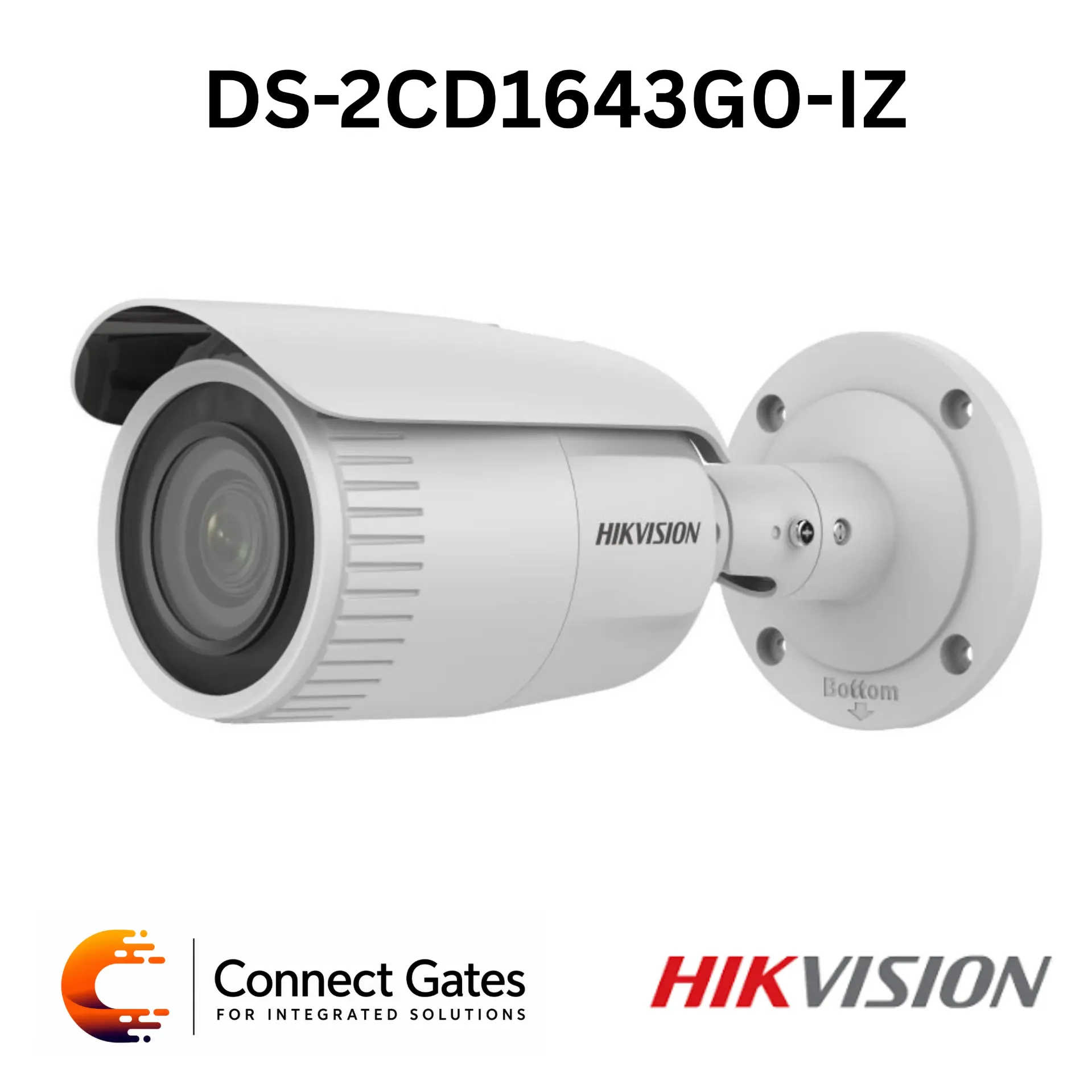Hikvision DS-2CD1643G0-IZ – 4MP Varifocal Bullet Network Camera with Motorized 2.8–12mm Lens, 120dB WDR, EXIR 50m, 256GB SD Support & IP67