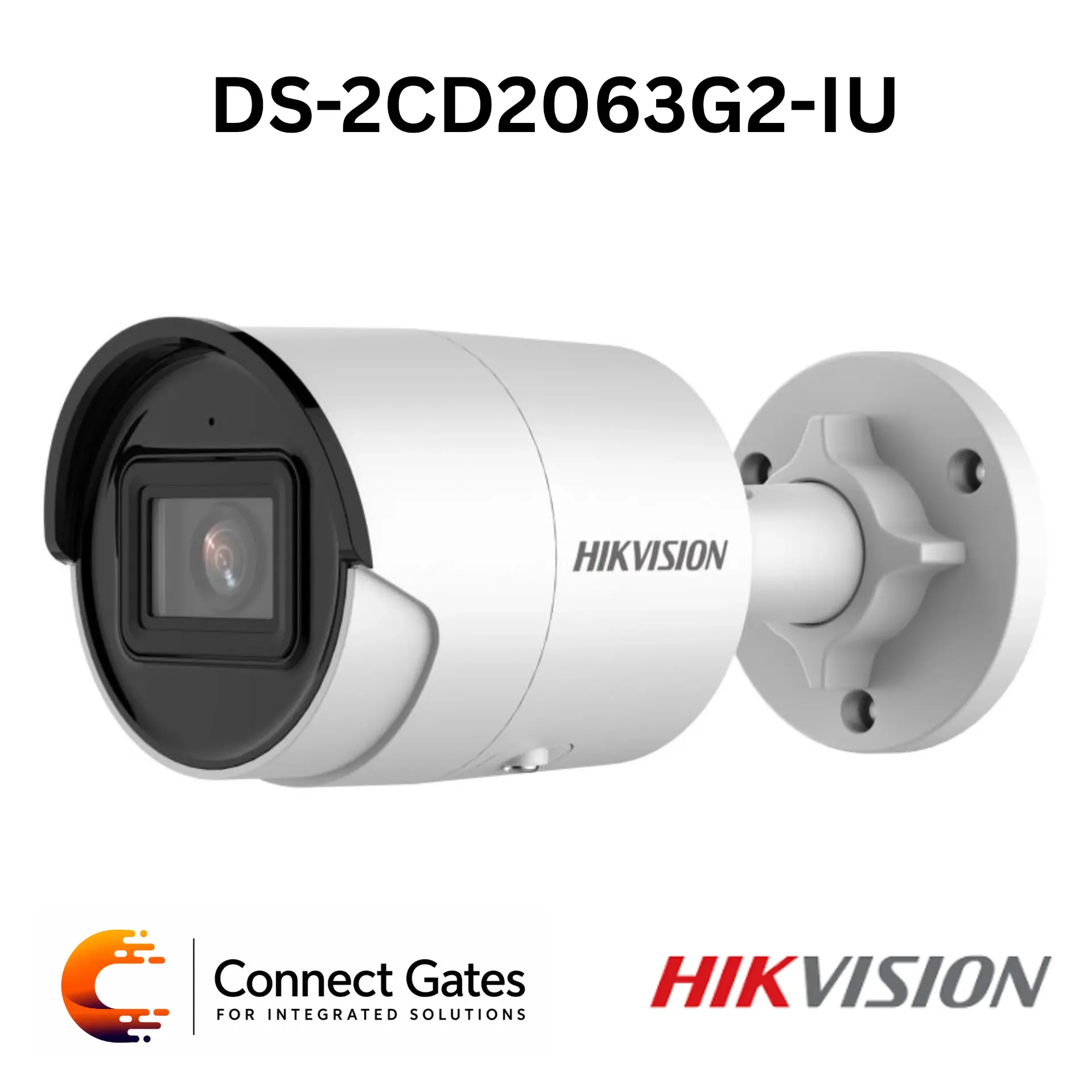 Hikvision DS-2CD2063G2-IU – 6MP AcuSense Fixed Bullet Network Camera with Built-in Microphone, IR, H.265+ & IP67