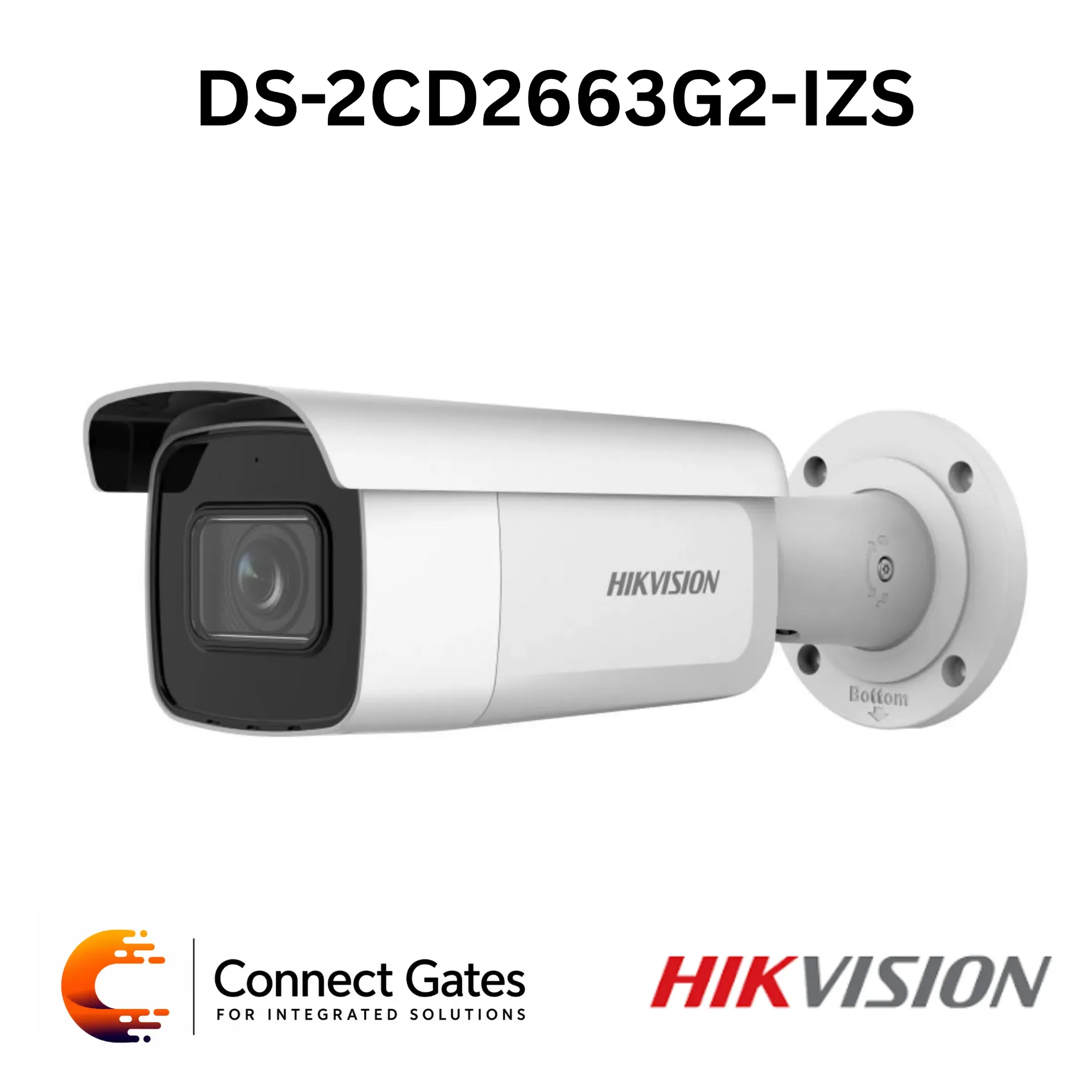 Hikvision DS-2CD2663G2-IZS – 6MP AcuSense Motorized Varifocal Bullet Network Camera with Human/Vehicle Detection, Audio/Alarm I/O, 120dB WDR, IR 60m, 512GB SD Support, IP67 & IK10