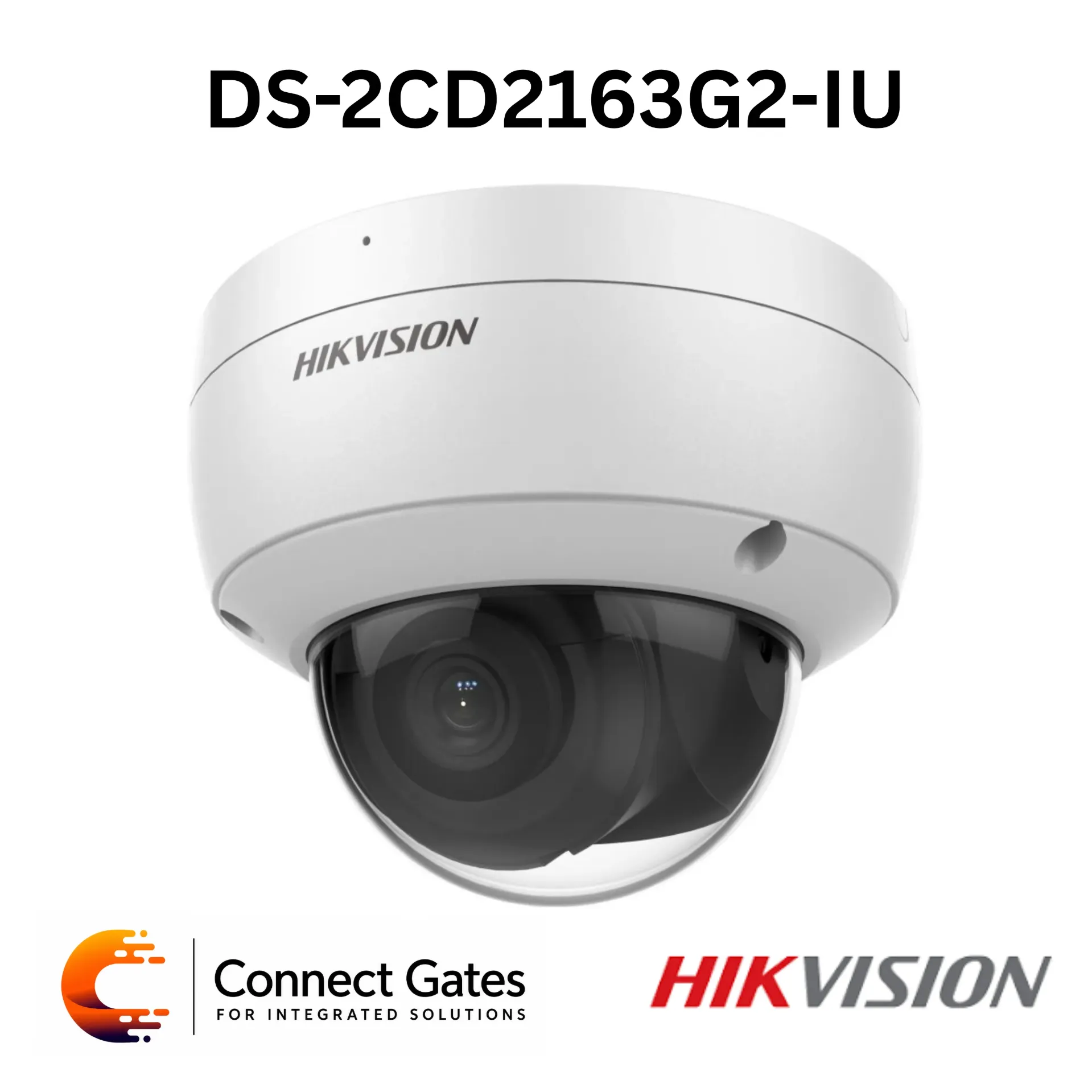 Hikvision DS-2CD2163G2-IU – 6MP AcuSense Built-in Mic Vandal Fixed Dome Network Camera with Human/Vehicle Detection, 120dB WDR, 512GB SD Support, IP67, IK10 & PoE