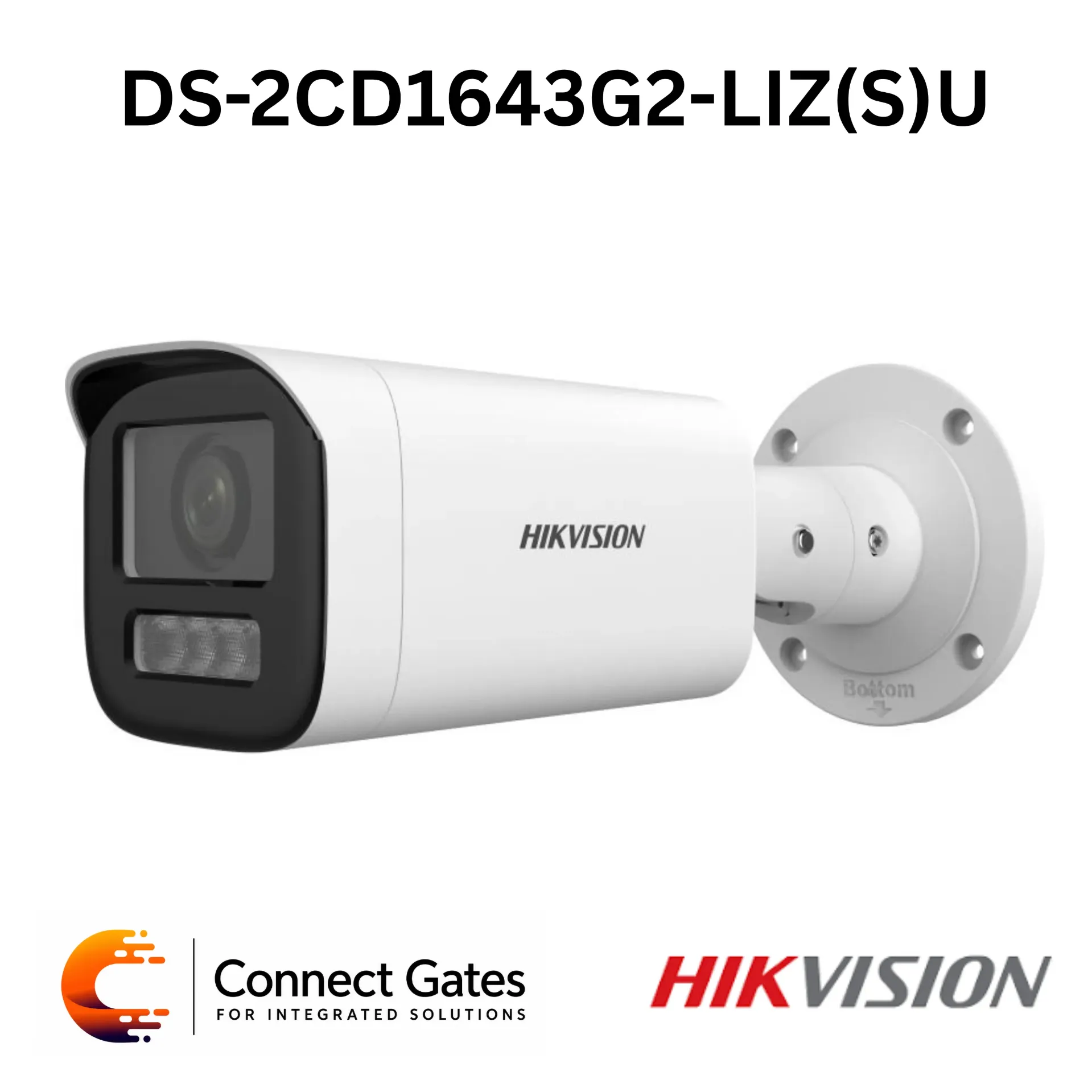 Hikvision DS-2CD1643G2-LIZU – 4MP Smart Hybrid Light Varifocal Bullet Network Camera with Human/Vehicle Detection, Motorized 2.8–12mm Lens, Built-in Microphone, 512GB SD Support & IP67