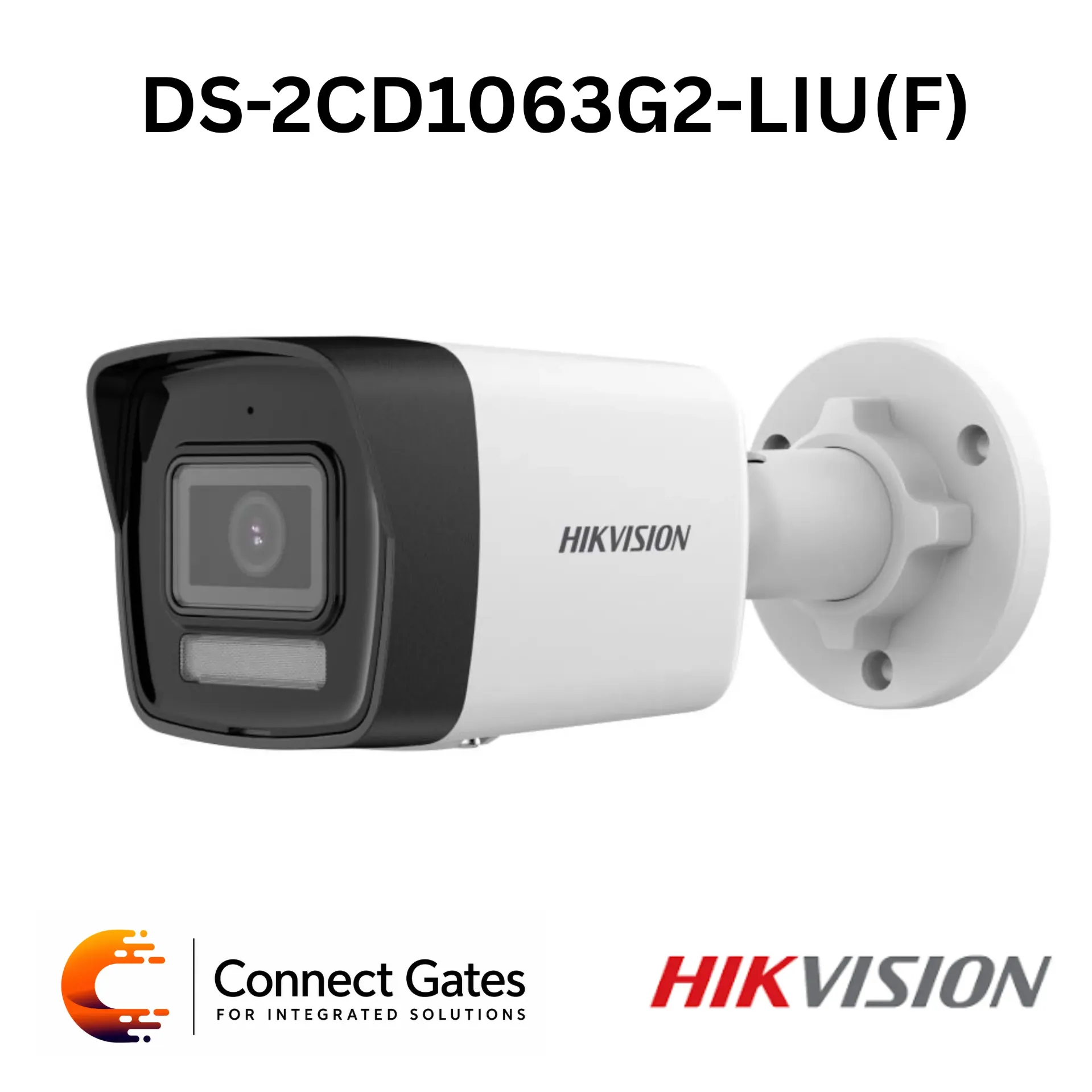 Hikvision DS-2CD1063G2-LIU(F) – 6MP Smart Hybrid Light Fixed Bullet Network Camera with Built-in Microphone, Human & Vehicle Detection, H.265+ & IP67