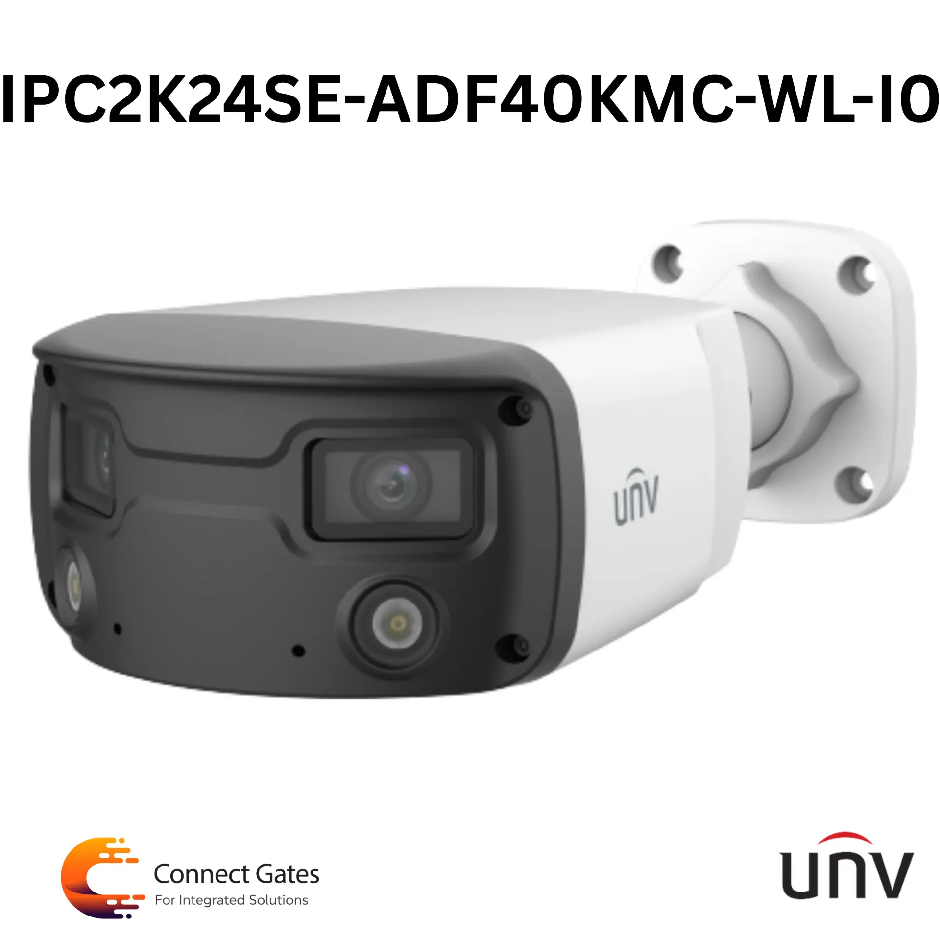 [IPC2K24SE-ADF40KMC-WL-I0] UNV IPC2K24SE-ADF40KMC-WL-I0 – 4MP IP Dual-Lens Wide Angle Bullet Camera, ColorHunter, 160° View, Built-in Dual Mic & Speaker, Alarm I/O, Micro SD, IP67