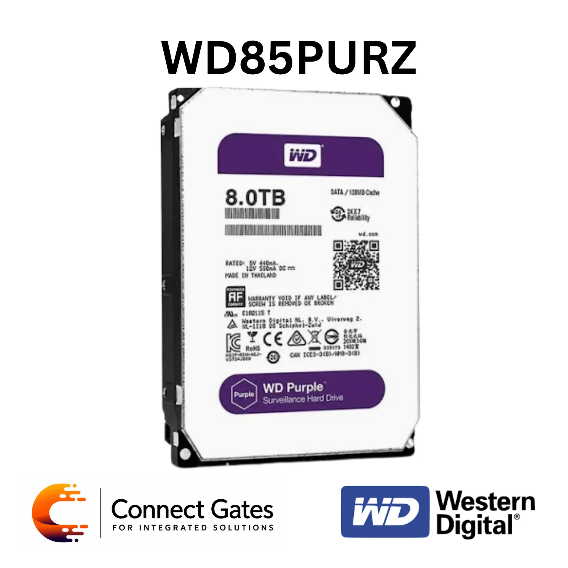 [WD85PURZ 8TB] WD Purple WD85PURZ 8TB – 3.5" Surveillance Hard Drive with SATA 6Gb/s, CMR, 256MB Cache, AllFrame Technology & 180TB/year Workload