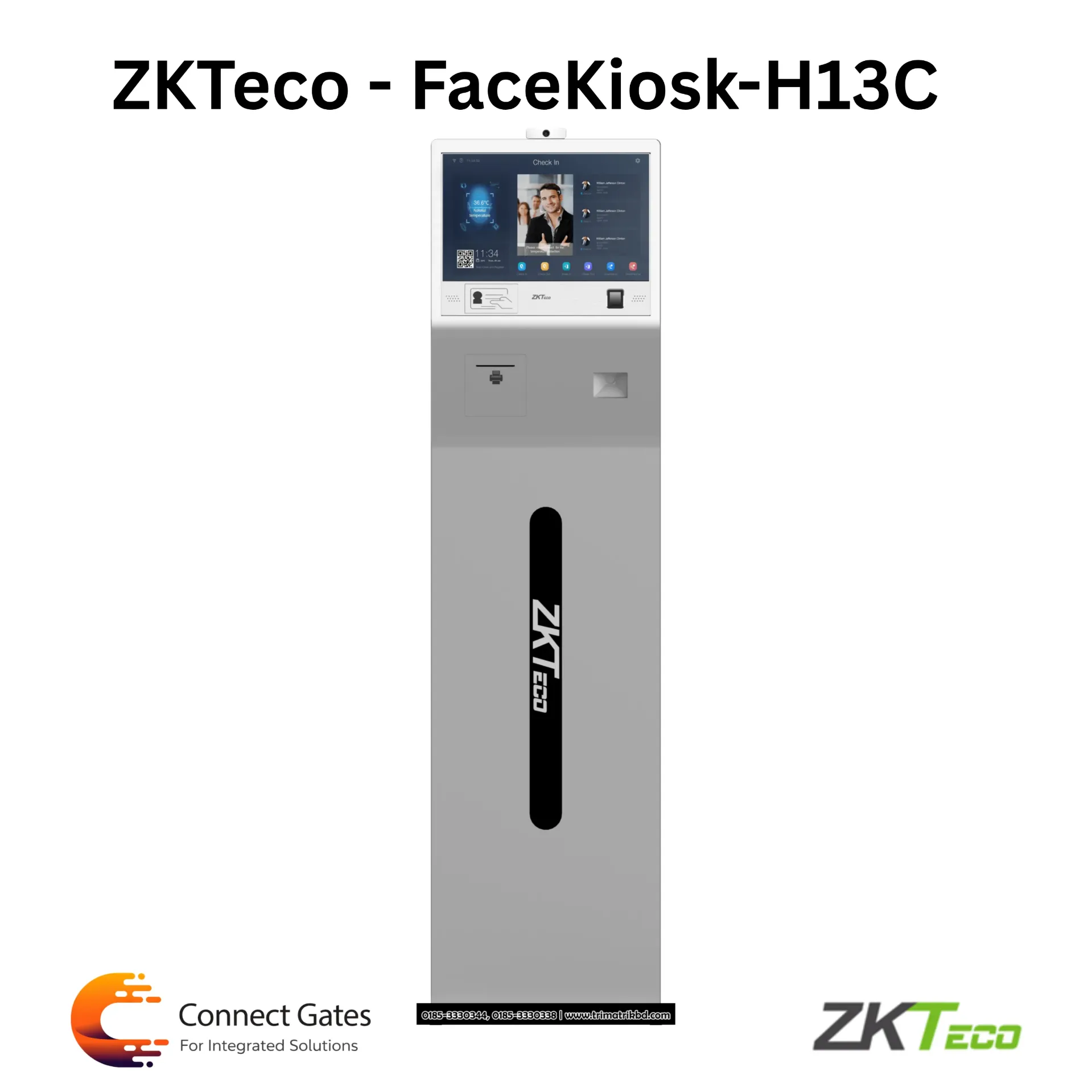 [FaceKiosk-H13C] ZKTeco FaceKiosk-H13C – Smart Interactive Face Recognition Kiosk with Ticket Printer
