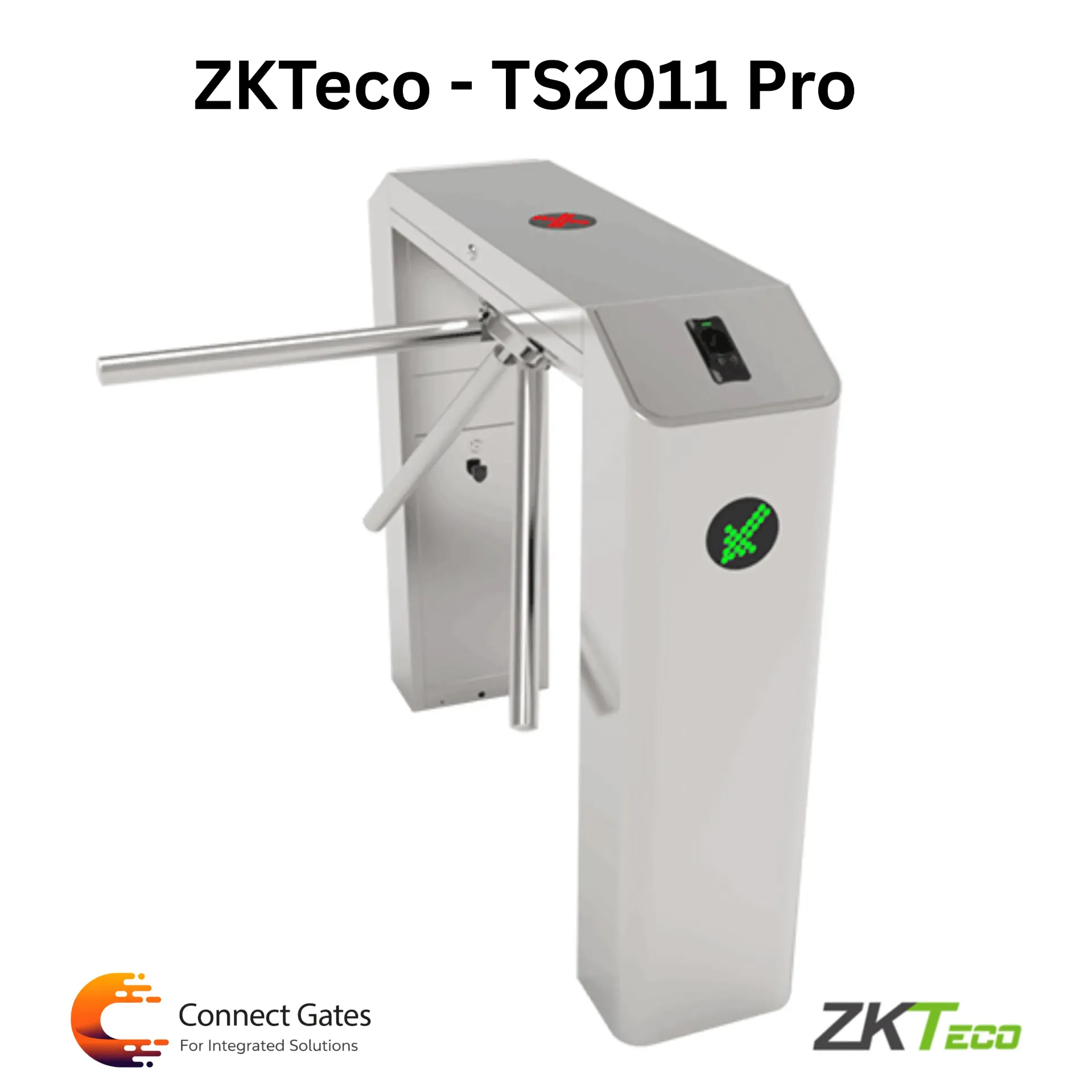 [TS2011 Pro] ZKTeco TS2011 Pro – Professional Stainless Steel Single-Lane Tripod Turnstile for Secure Pedestrian Access Control With Built-In Controller & RFID Reader