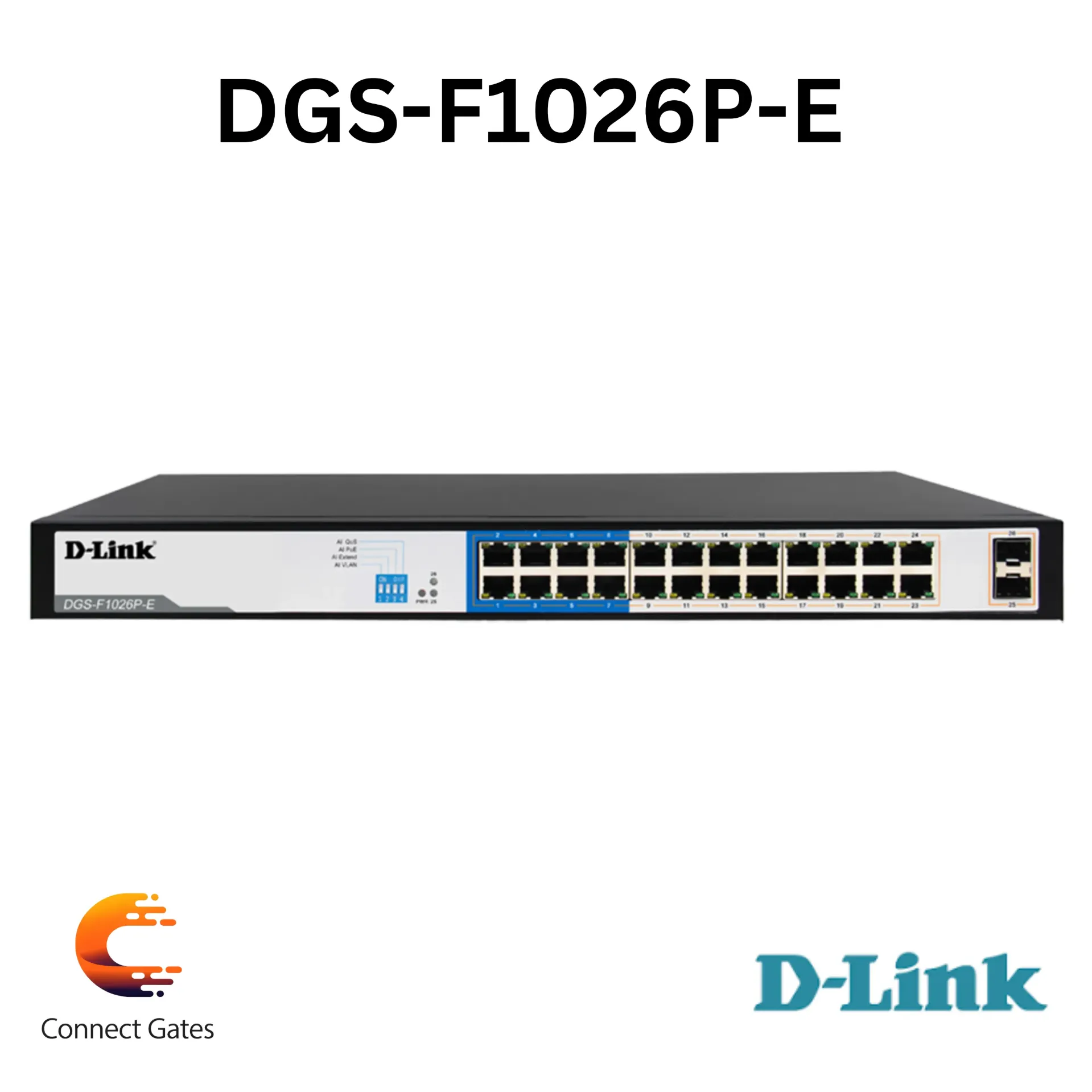 D-Link DGS-F1026P-E – 24-Port Gigabit PoE Switch with 2 SFP Uplink Ports, 250W PoE Budget
