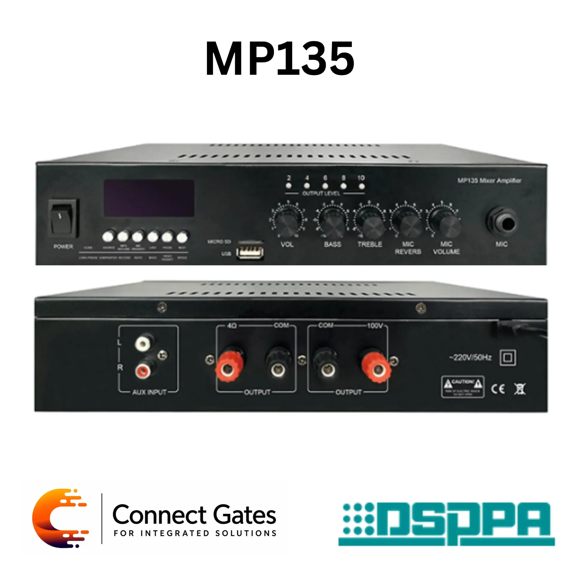 [MP135] DSPPA MP135 – 30W Mixer Amplifier with Bluetooth, USB/SD/MP3 & 100V / 4Ω Output