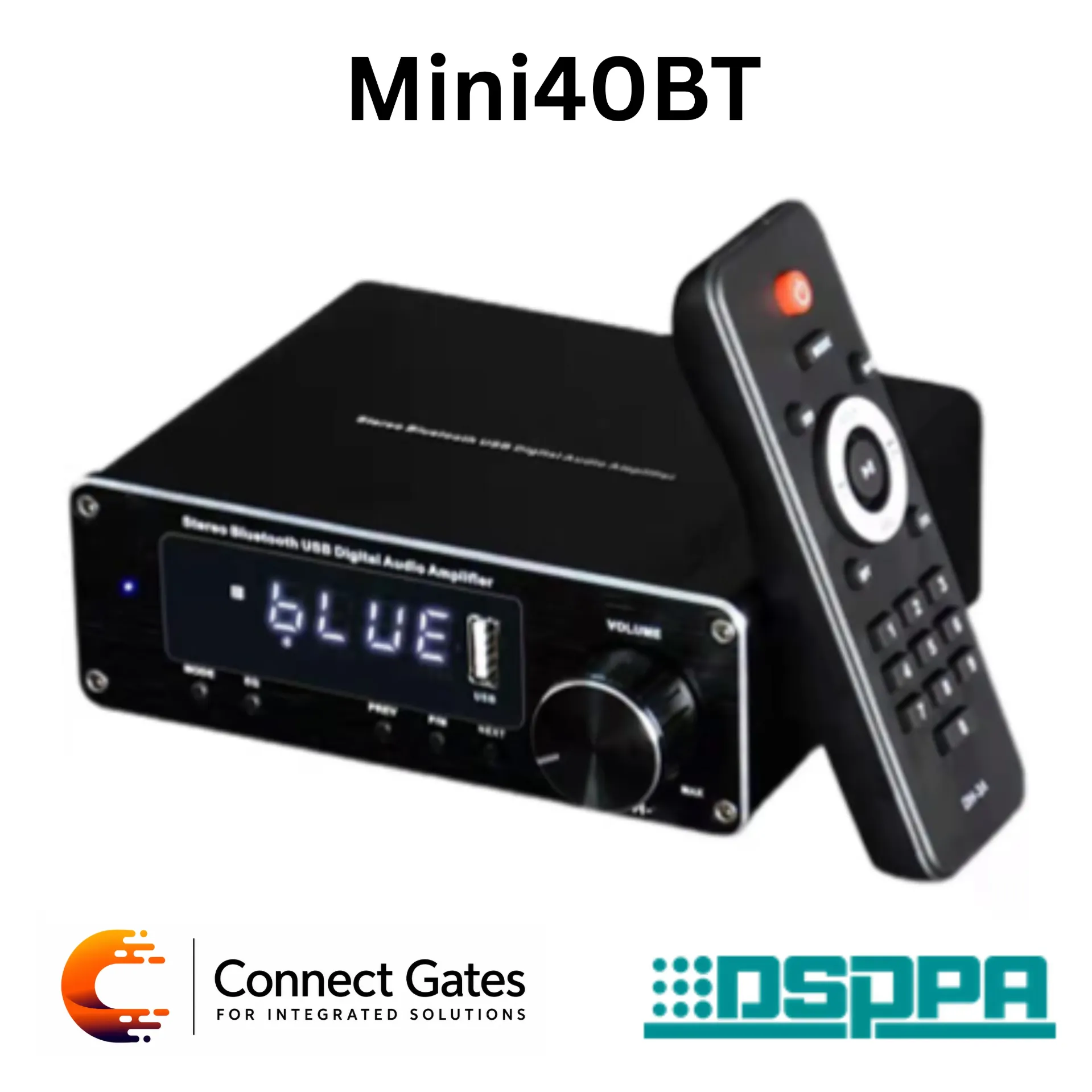 DSPPA Mini40BT – 2×60W Bluetooth Wall Mount Amplifier, Class D Stereo Audio System with USB / AUX / Remote Control