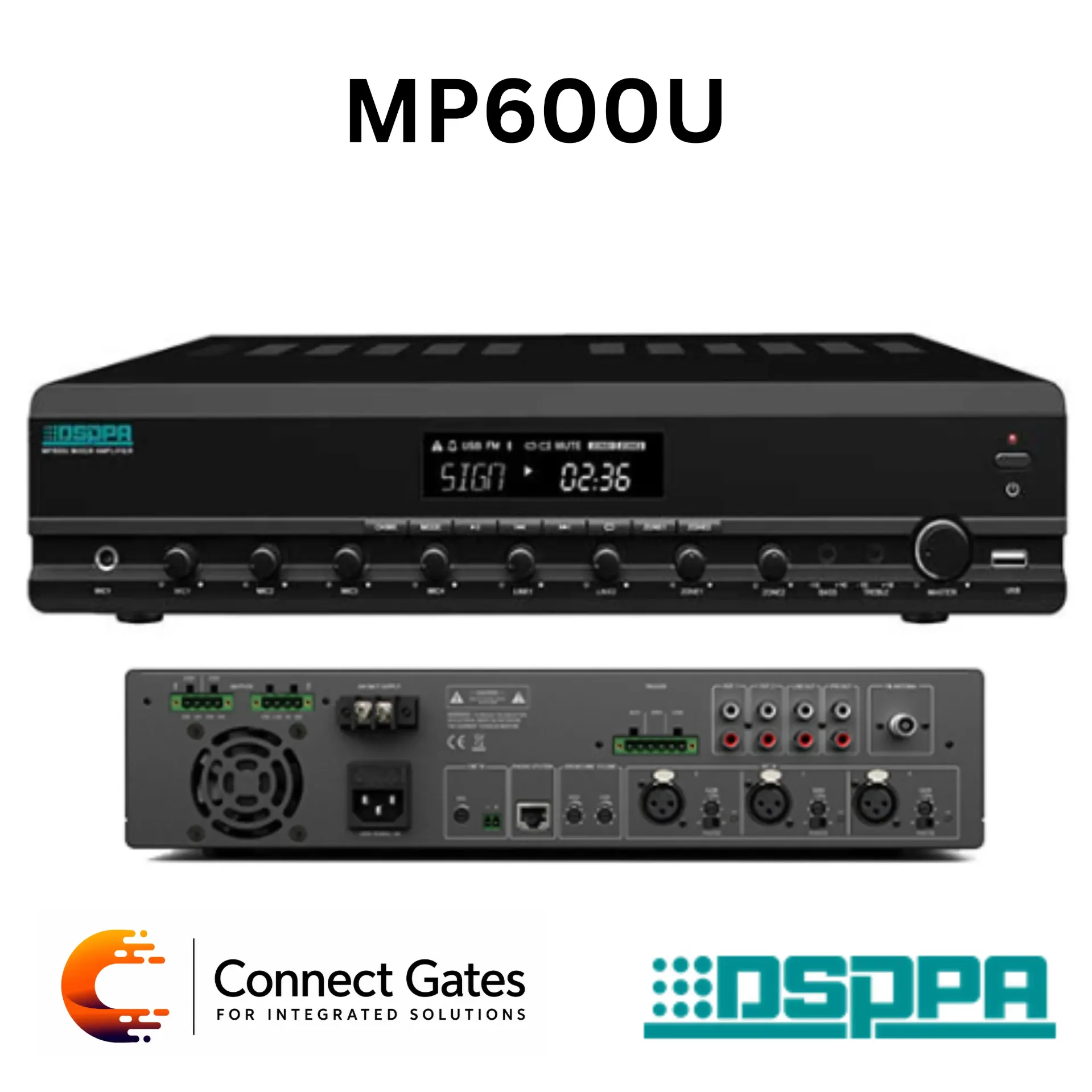 [MP600U] DSPPA MP600U – 250W 2-Zone Stereo Mixer Amplifier with Bluetooth, USB, FM, Paging & DSP Control