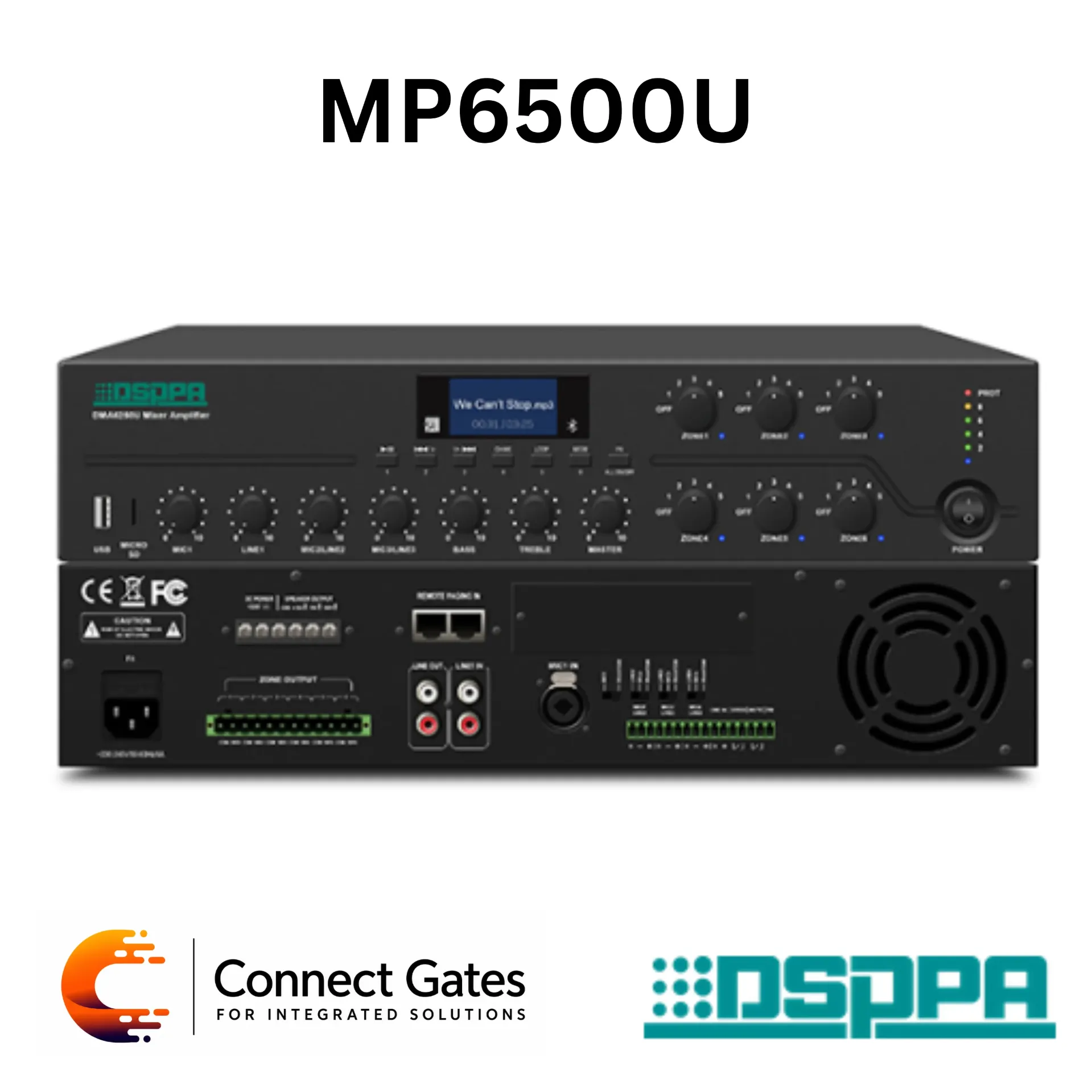 [MP6500U] DSPPA DMA6500U – 500W Digital Mixer Amplifier with Bluetooth, USB, FM, 6-Zone Control & Remote Paging Support