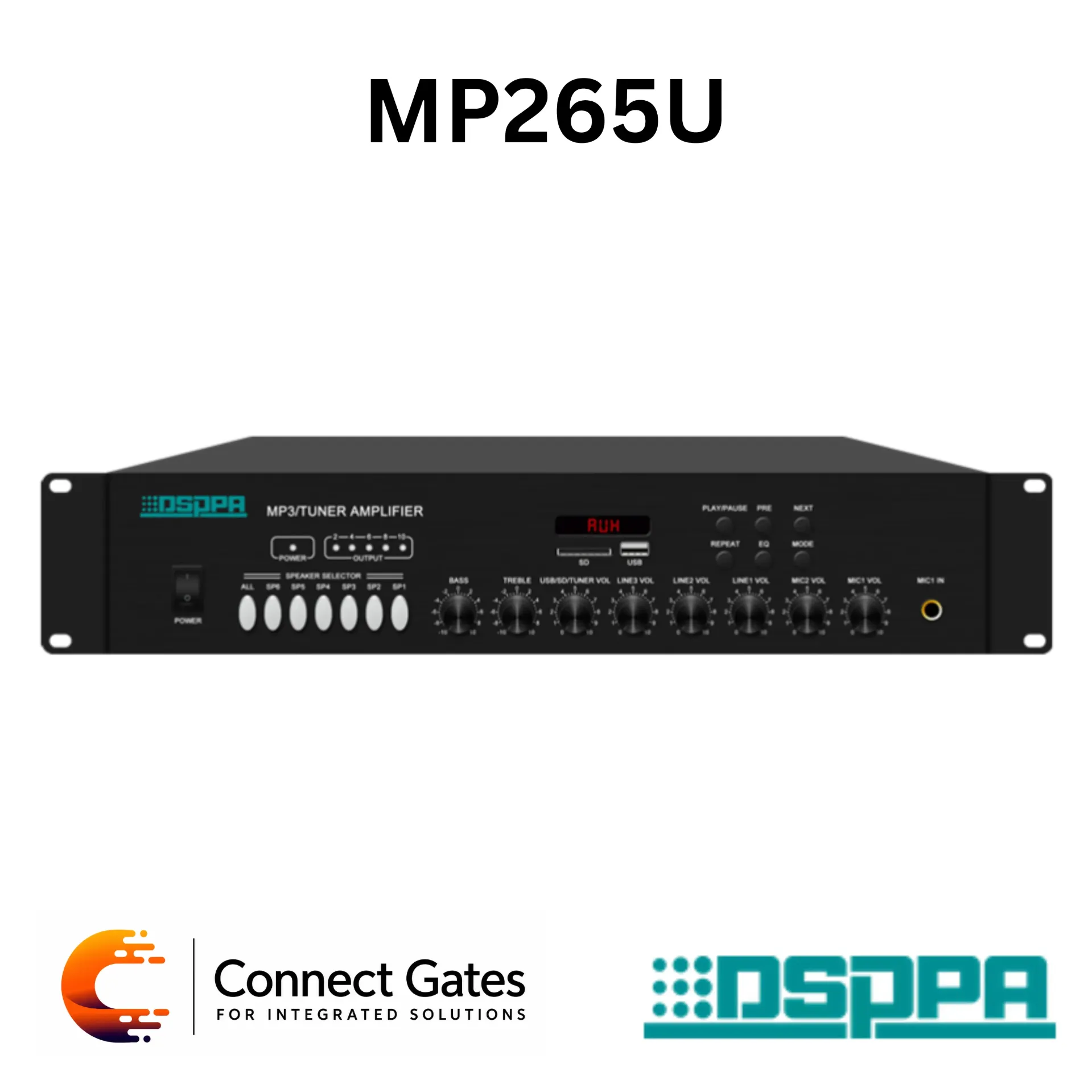 [MP265U] DSPPA MP265U – 650W 6-Zone Mixer Amplifier with Bluetooth, USB, FM & 100V Commercial PA System