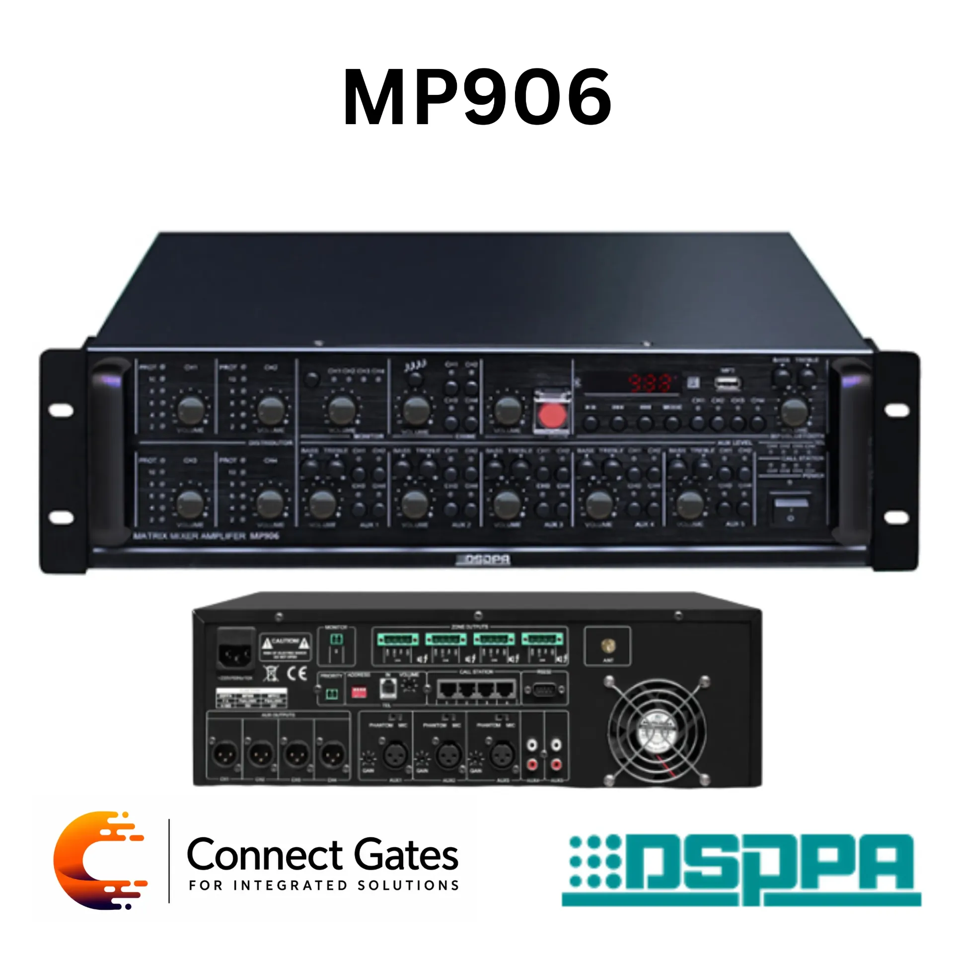 [MP906] DSPPA MP906 – 4×60W Four-Channel Matrix Power Amplifier with Bluetooth, USB, Remote Paging & Telephone Integration