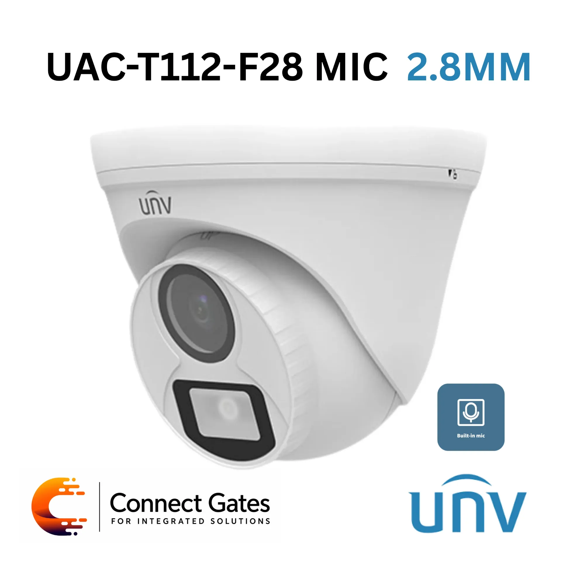 [UAC-T112-AF28 mic] Uniview UAC-T112-AF28 2.8MM – 2MP Fixed IR Turret Analog Camera with Built-in Microphone, 30m IR Range & IP67 Protection