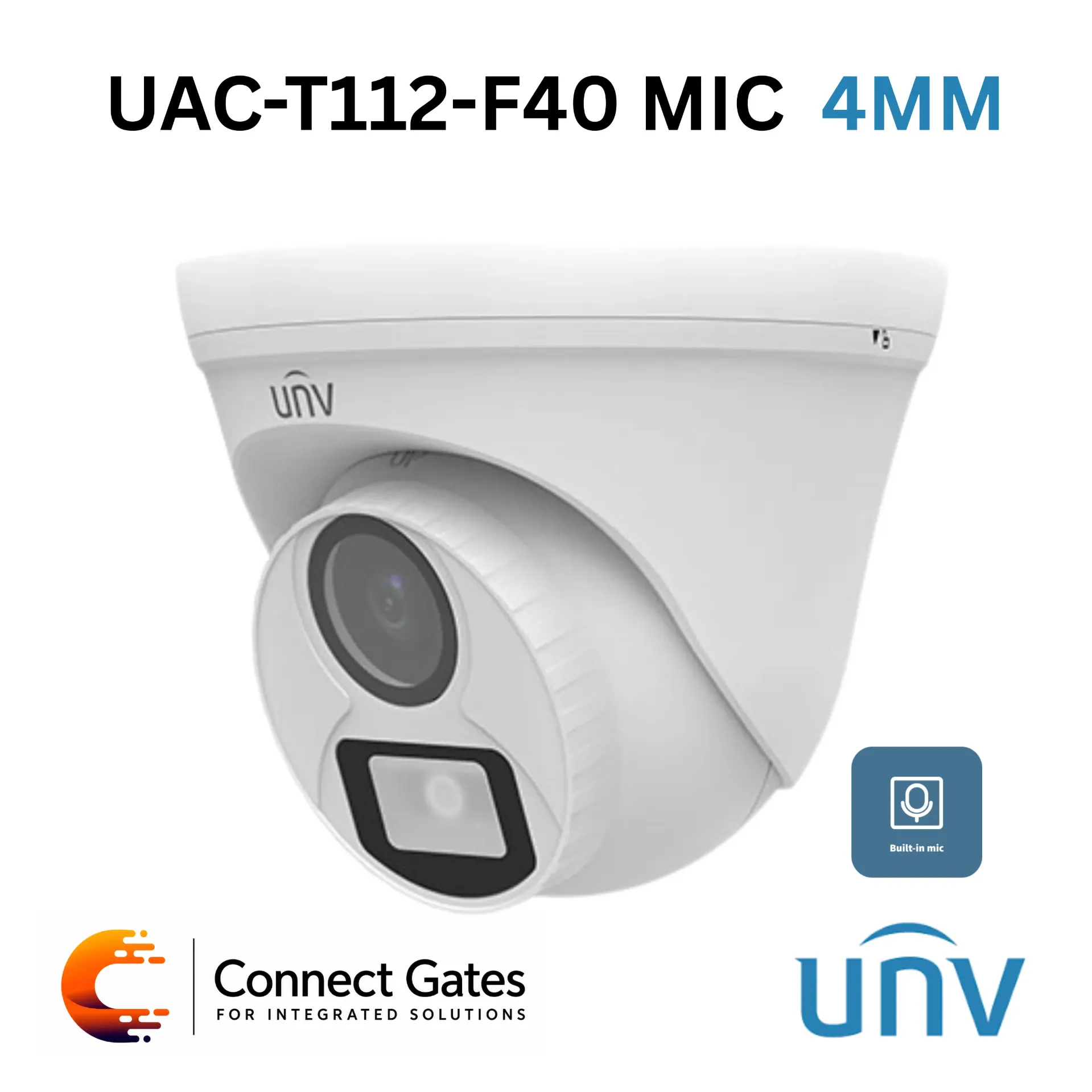 [UAC-T112-AF40 4MM] Uniview UAC-T112-AF40 4MM – 2MP Fixed IR Turret Analog Camera with Built-in Microphone, 30m IR Range & IP67 Protection