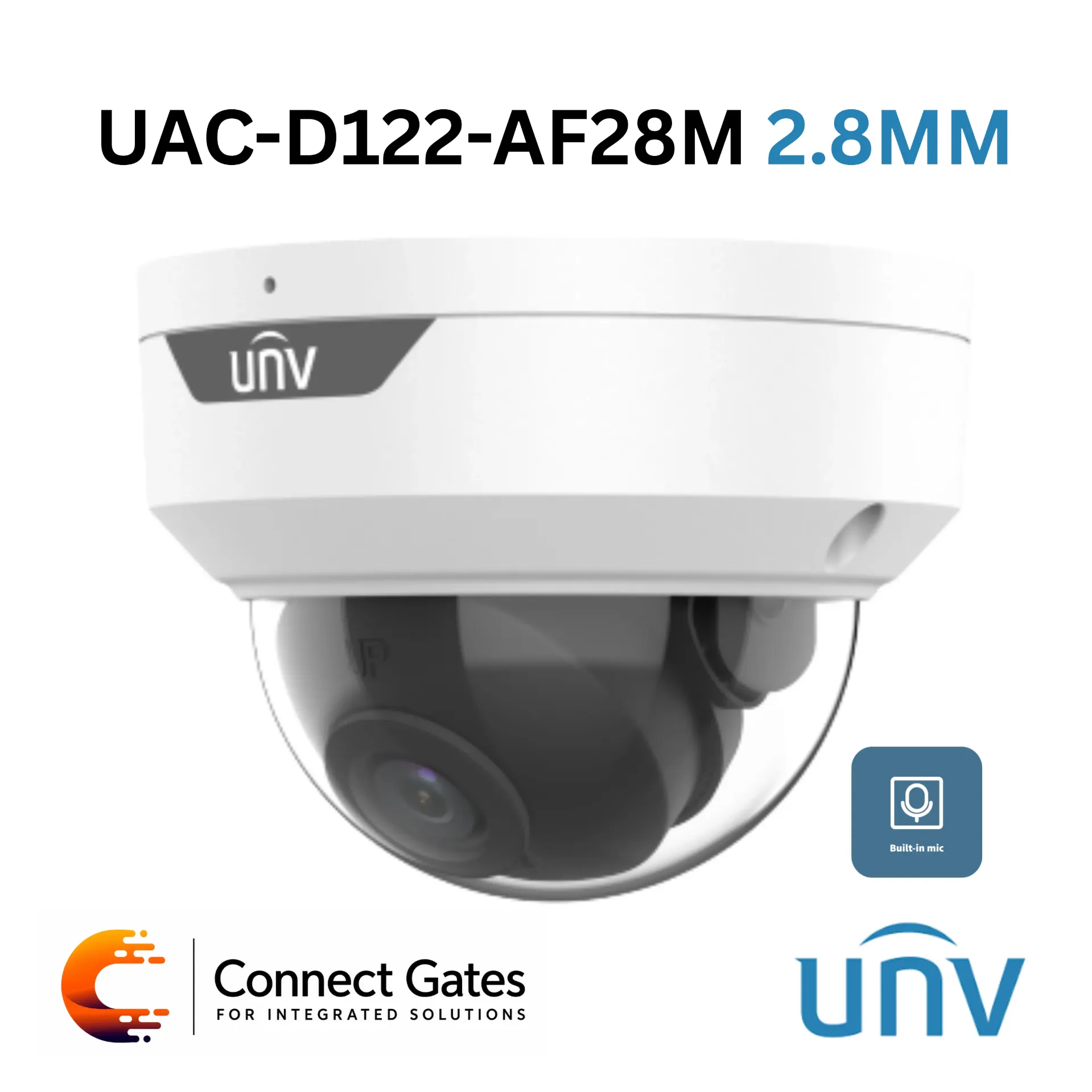 [UAC-D122-AF28 2.8MM] Uniview UAC-D122-AF28 2.8MM – 2MP LightHunter PoC Fixed IR Dome Analog Camera with Built-in Microphone, IP67 & IK10 Protection