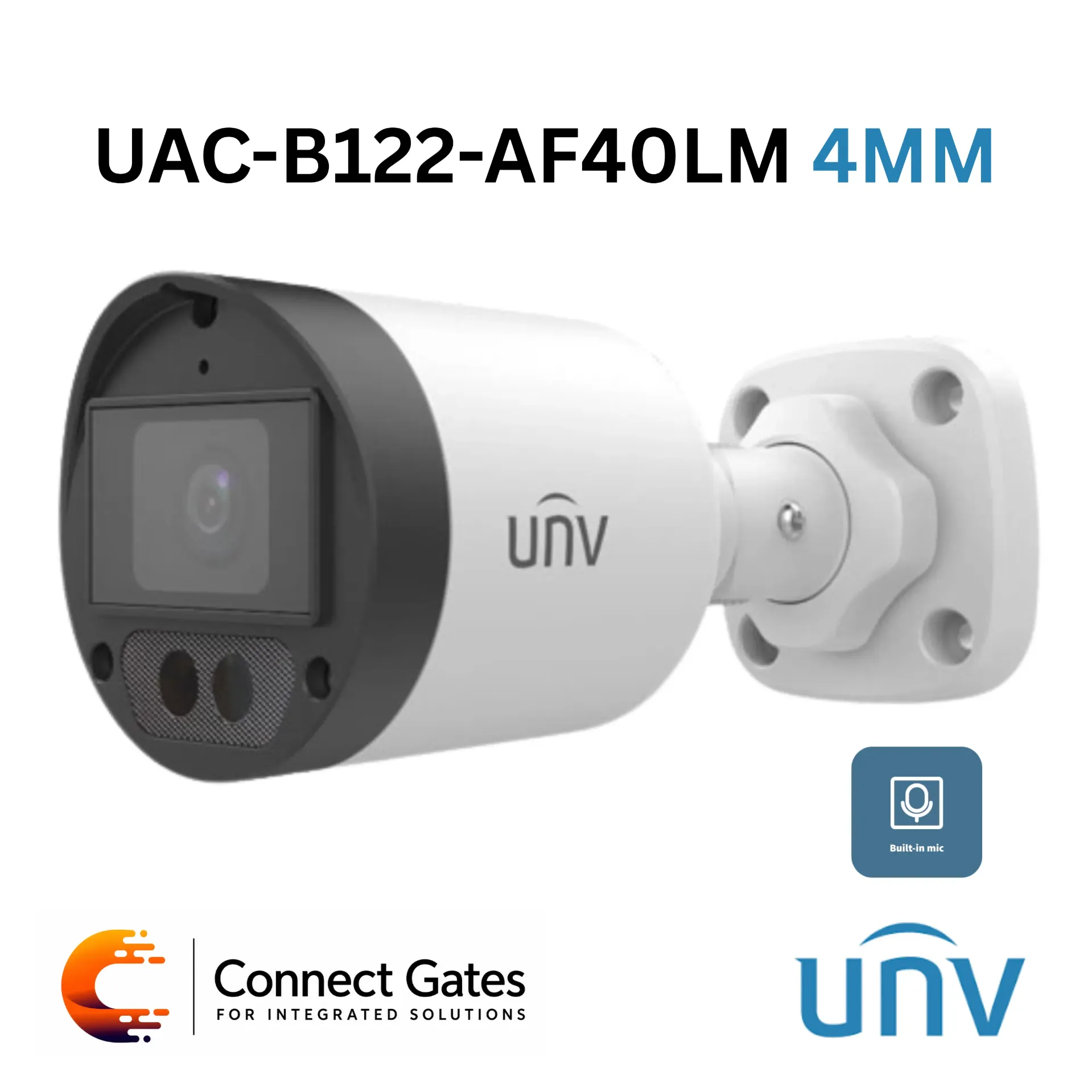[B122-AF40LM 4MM] Uniview UAC-B122-AF40LM 4MM – 2MP LightHunter Fixed IR Bullet Analog Camera with Built-in Microphone, Digital Defog & IP67 Protection