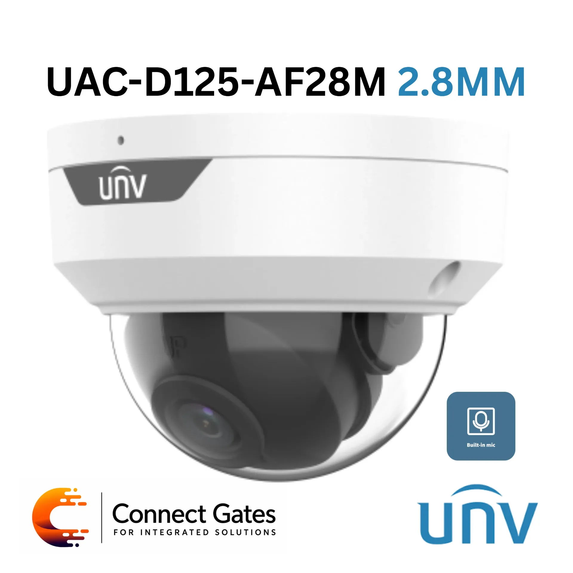 [D125-AF28 2.8MM] Uniview UAC-D125-AF28 2.8MM – 5MP LightHunter Fixed IR Dome Analog Camera with Built-in Microphone, IP67 & IK10 Protection