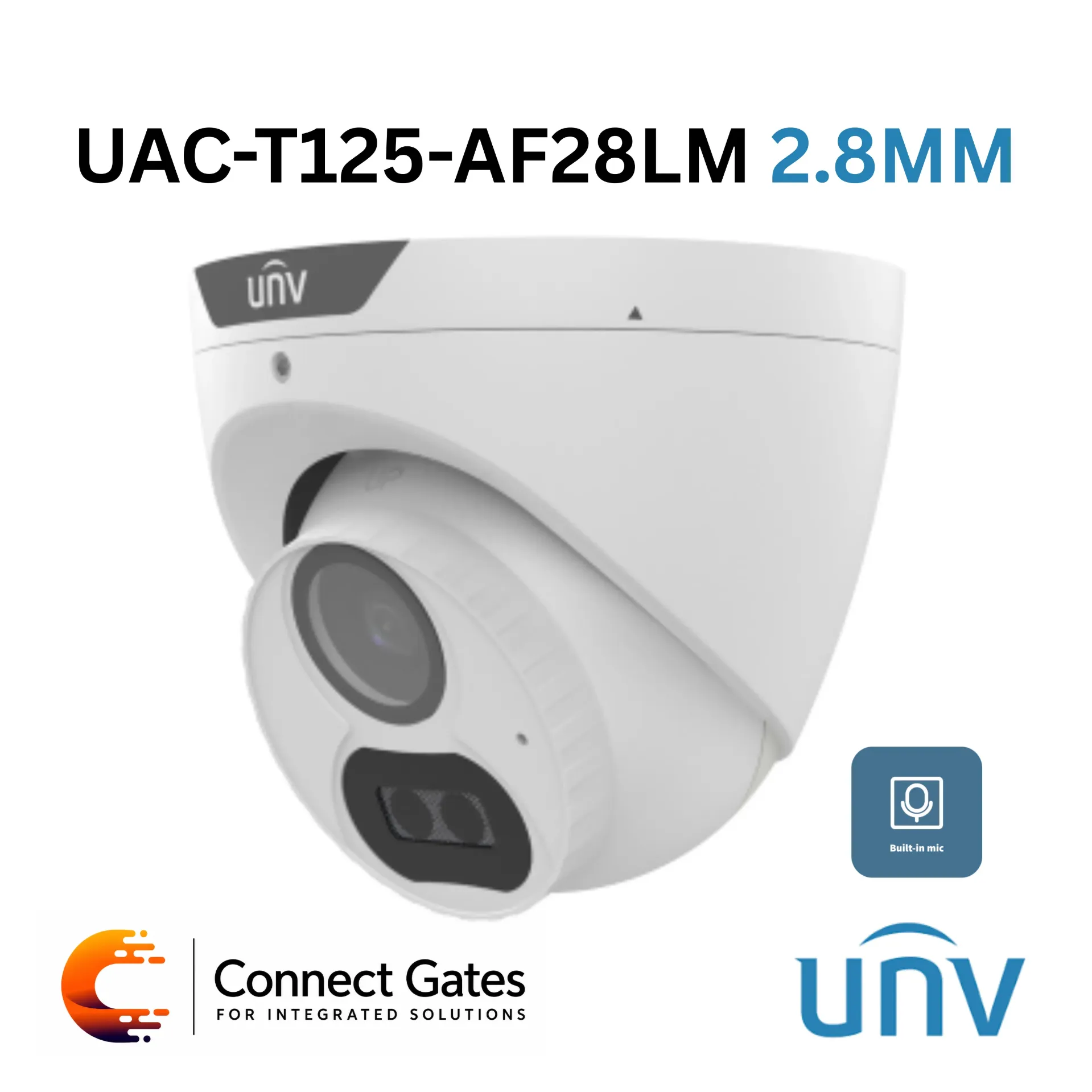 [T125-AF28LM] Uniview UAC-T125-AF28LM 2.8MM – 5MP LightHunter Fixed IR Turret Analog Camera with Built-in Microphone, 30m IR Range & IP67 Protection