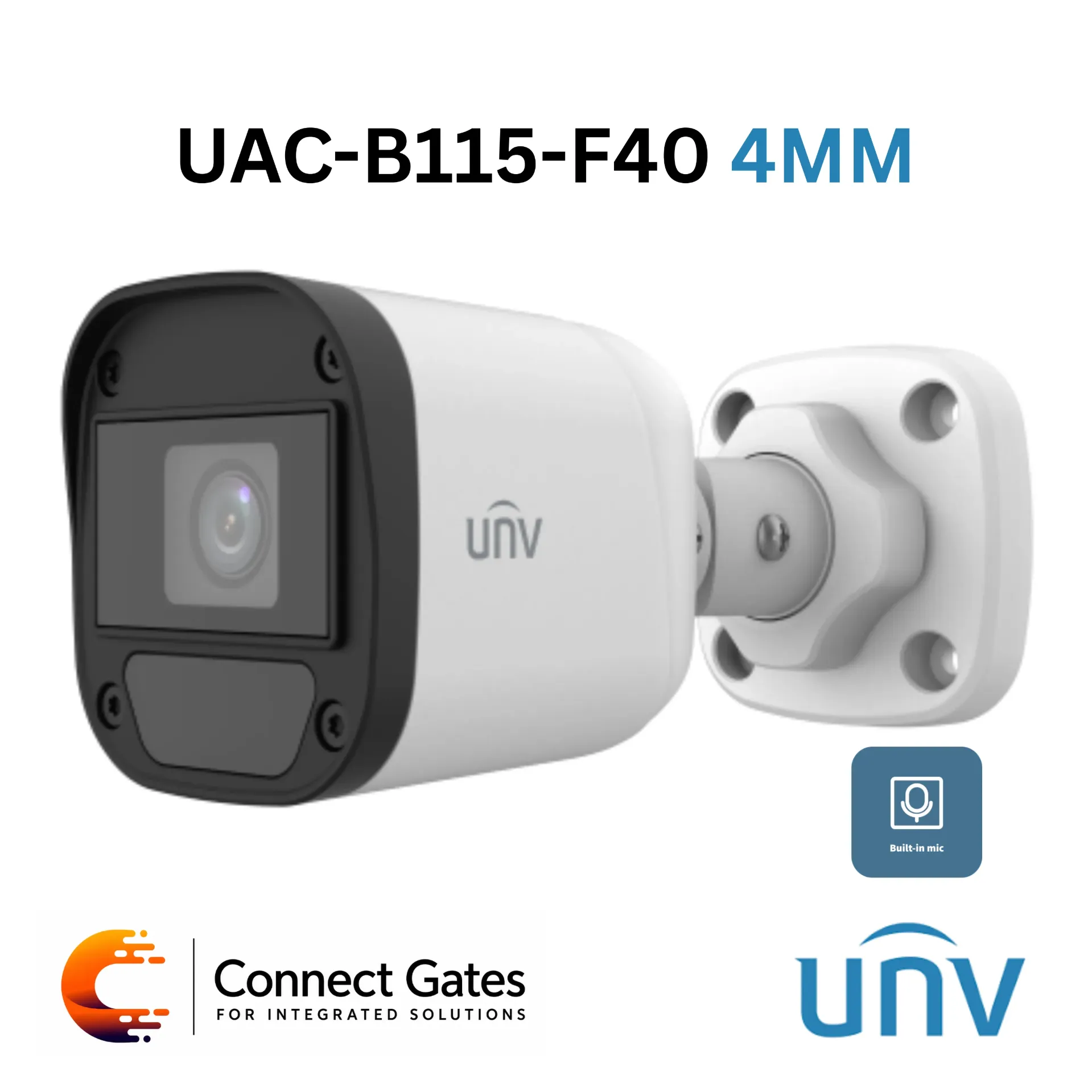 [B115-AF40] Uniview UAC-B115-AF40 4MM – 5MP Fixed IR Bullet Analog Camera with Built-in Microphone, 30m IR Range & IP67 Protection