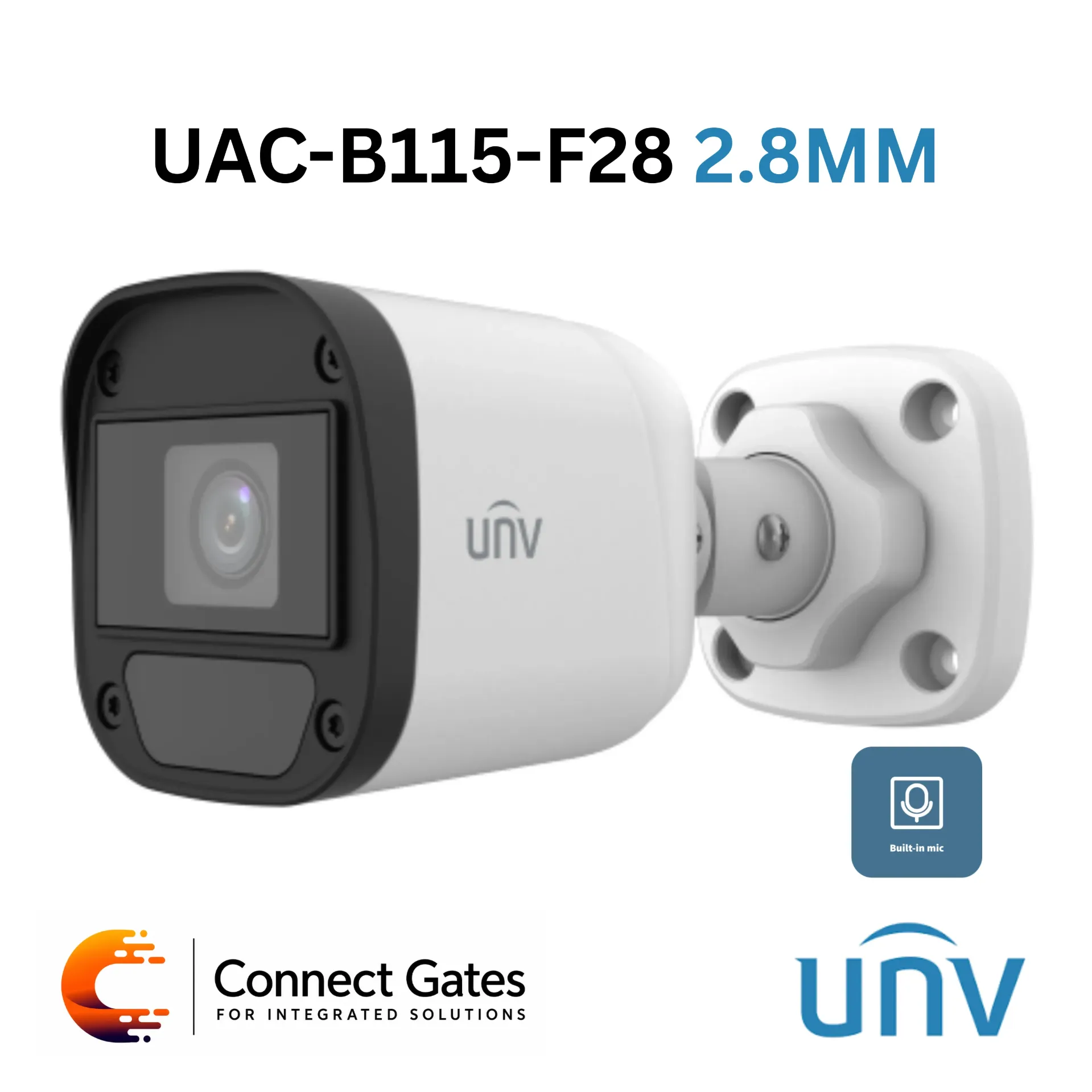 [B115-AF28] Uniview UAC-B115-AF28 2.8MM – 5MP Fixed IR Bullet Analog Camera with Built-in Microphone, 30m IR Range & IP67 Protection