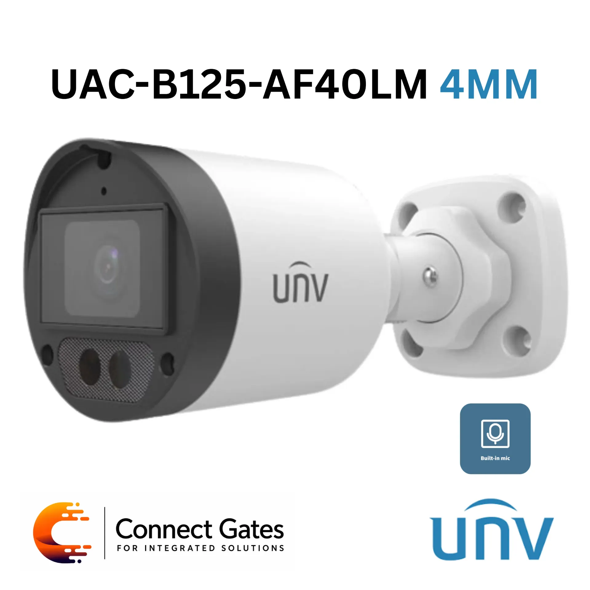 [B125-AF40LM] Uniview UAC-B125-AF40LM 4MM – 5MP LightHunter HD IR Fixed Mini Bullet Analog Camera with Built-in Microphone & IP67 Protection